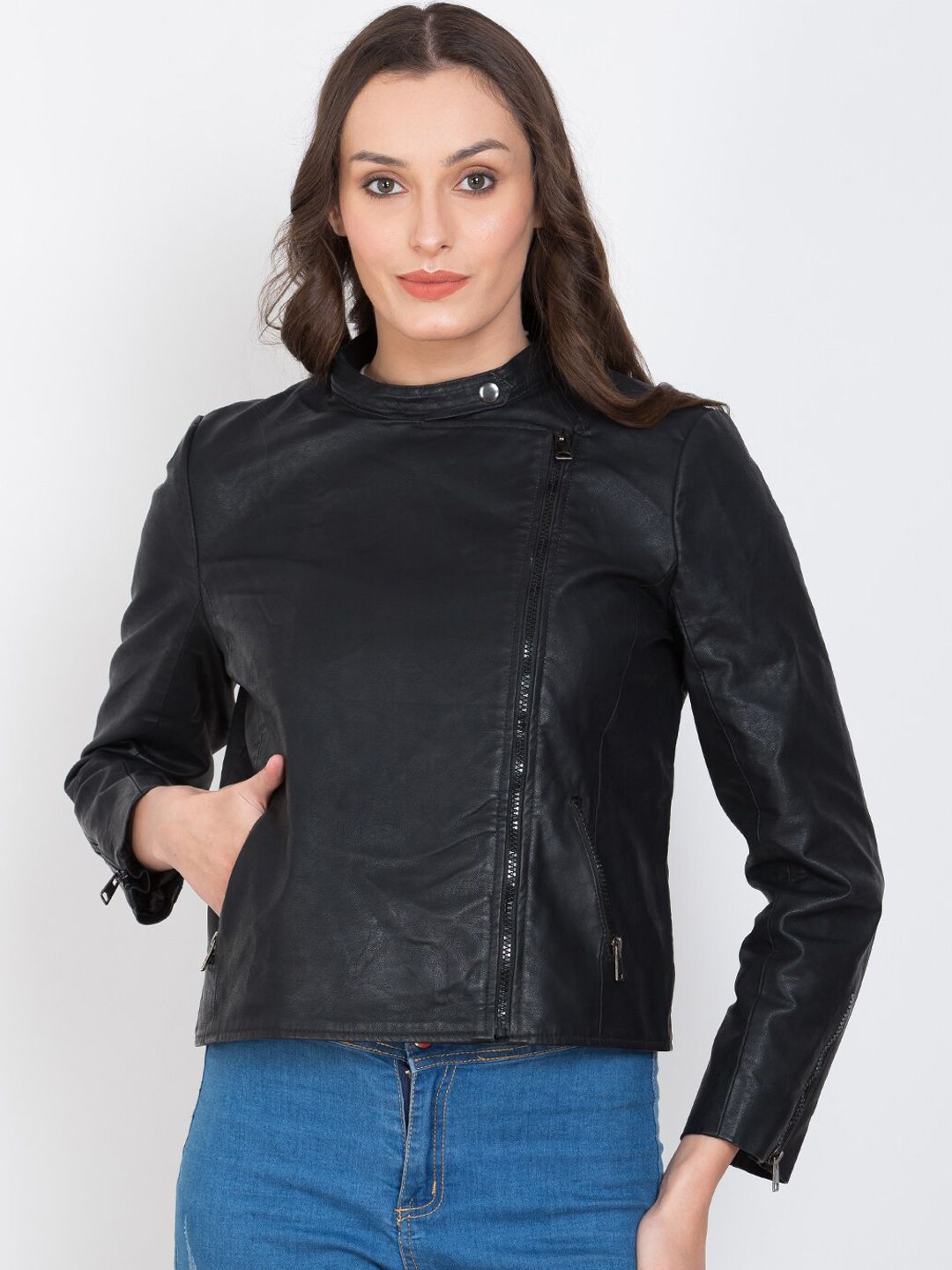 Justanned Women Black Outdoor Leather Jacket