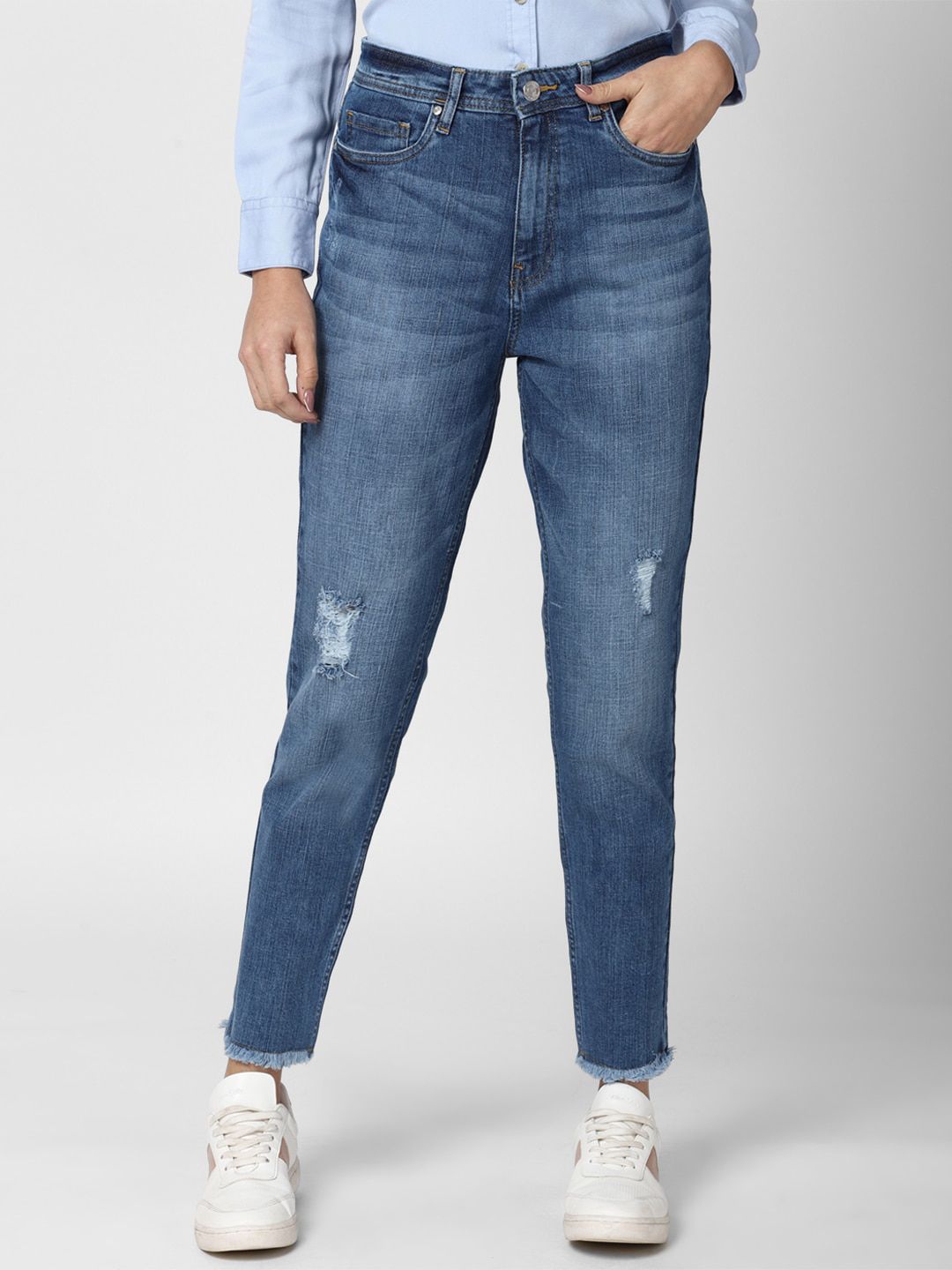 Van Heusen Woman Blue Mildly Distressed Light Fade Jeans Price in India