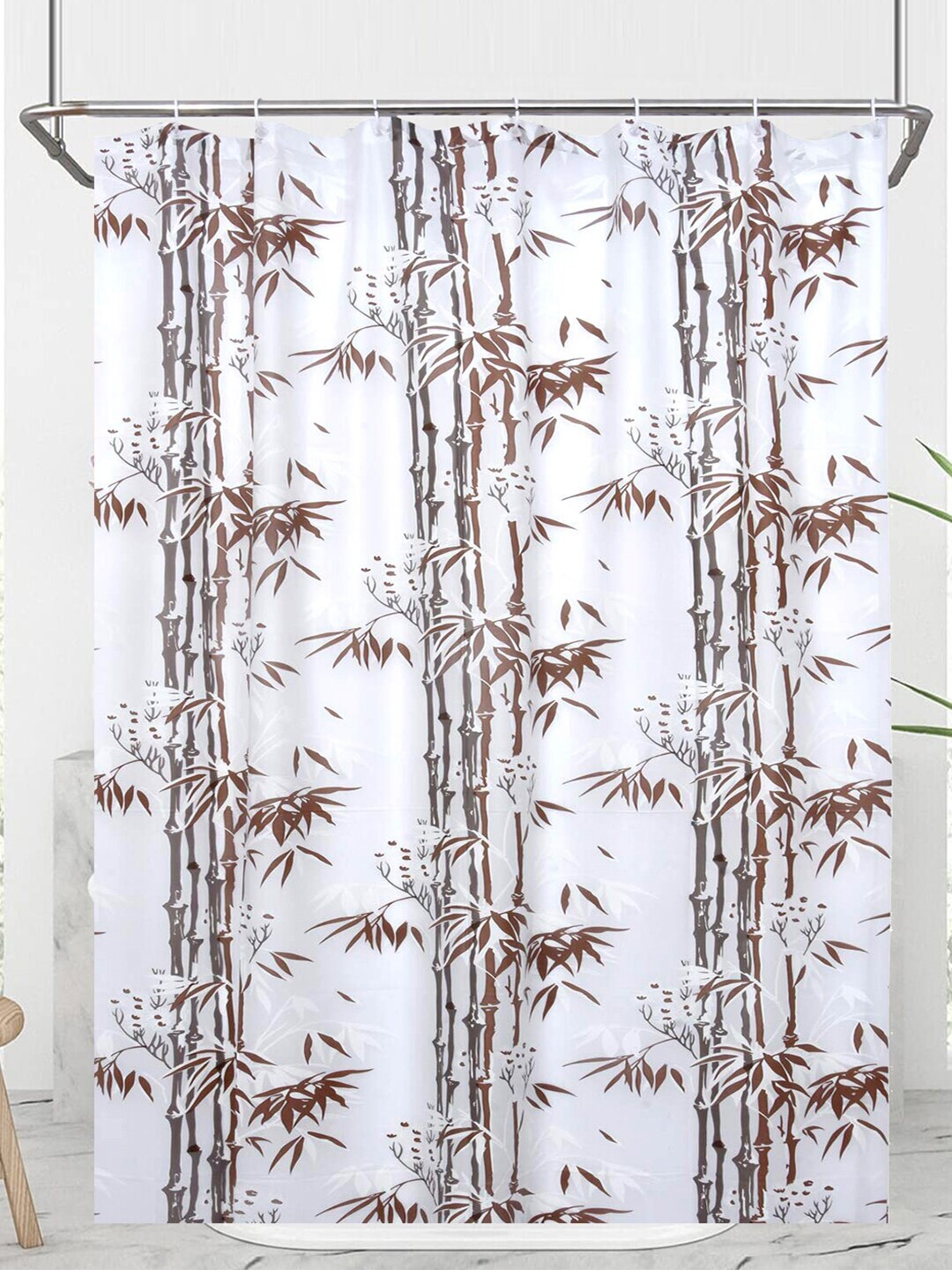 Kuber Industries Transparent & Brown Printed Waterproof Shower Curtain Price in India