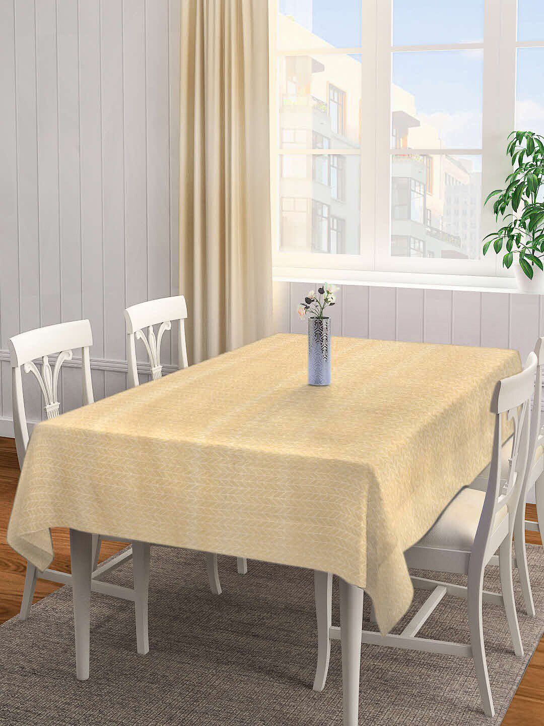 Arrabi Beige & White Printed  6-Seater Rectangle Table Cover Price in India