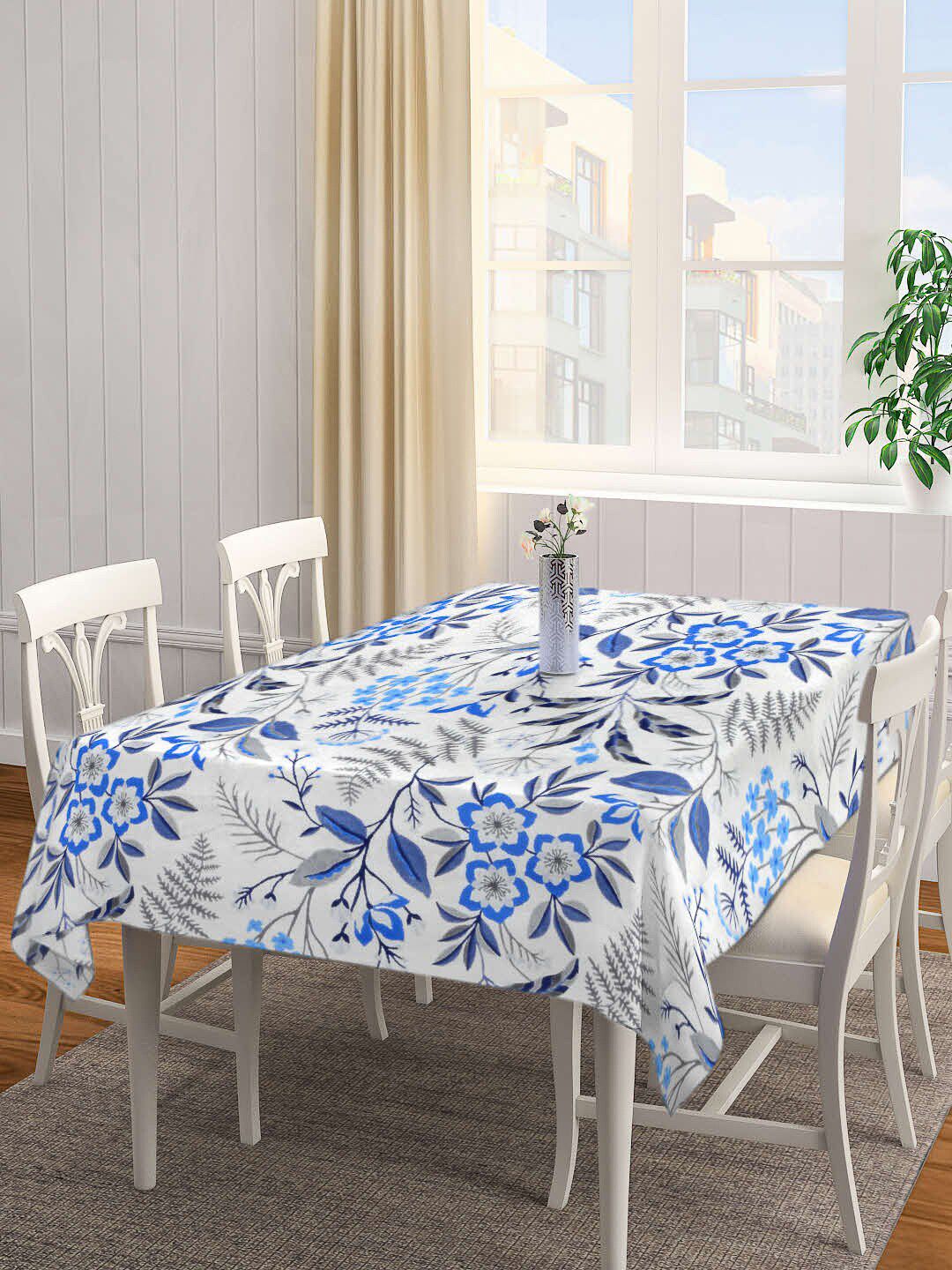 Arrabi White & Blue Printed 8-Seater Rectangle Table Cover Price in India