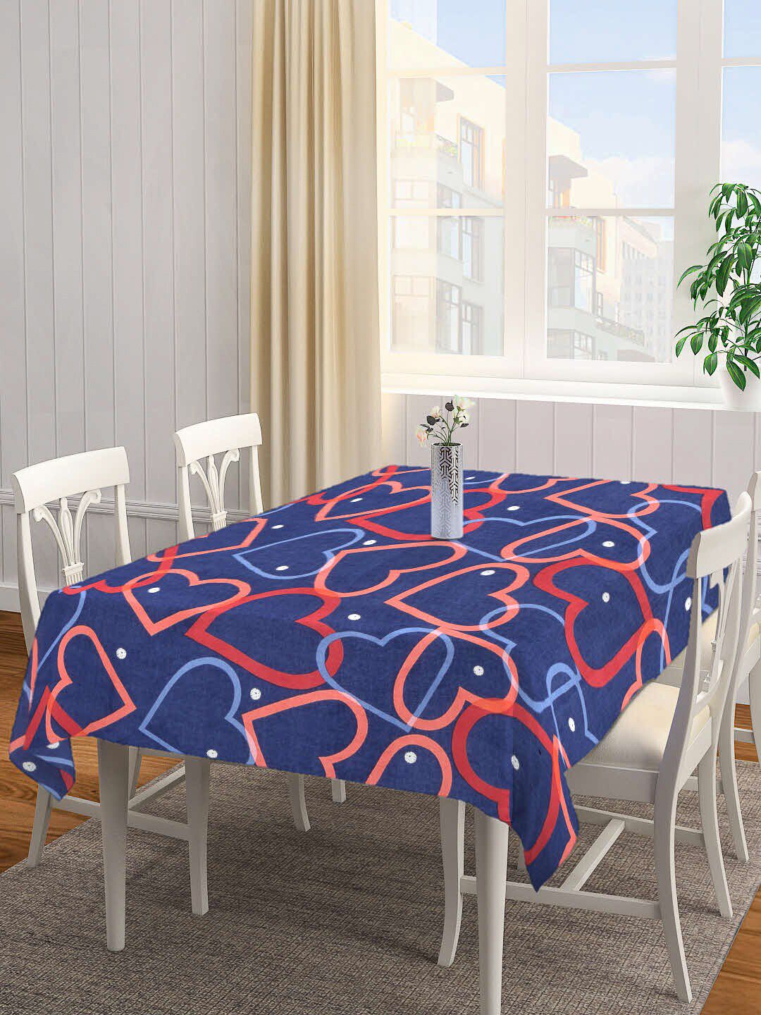 Arrabi Blue & Red Geometric 6-Seater Rectangle Table Cover Price in India