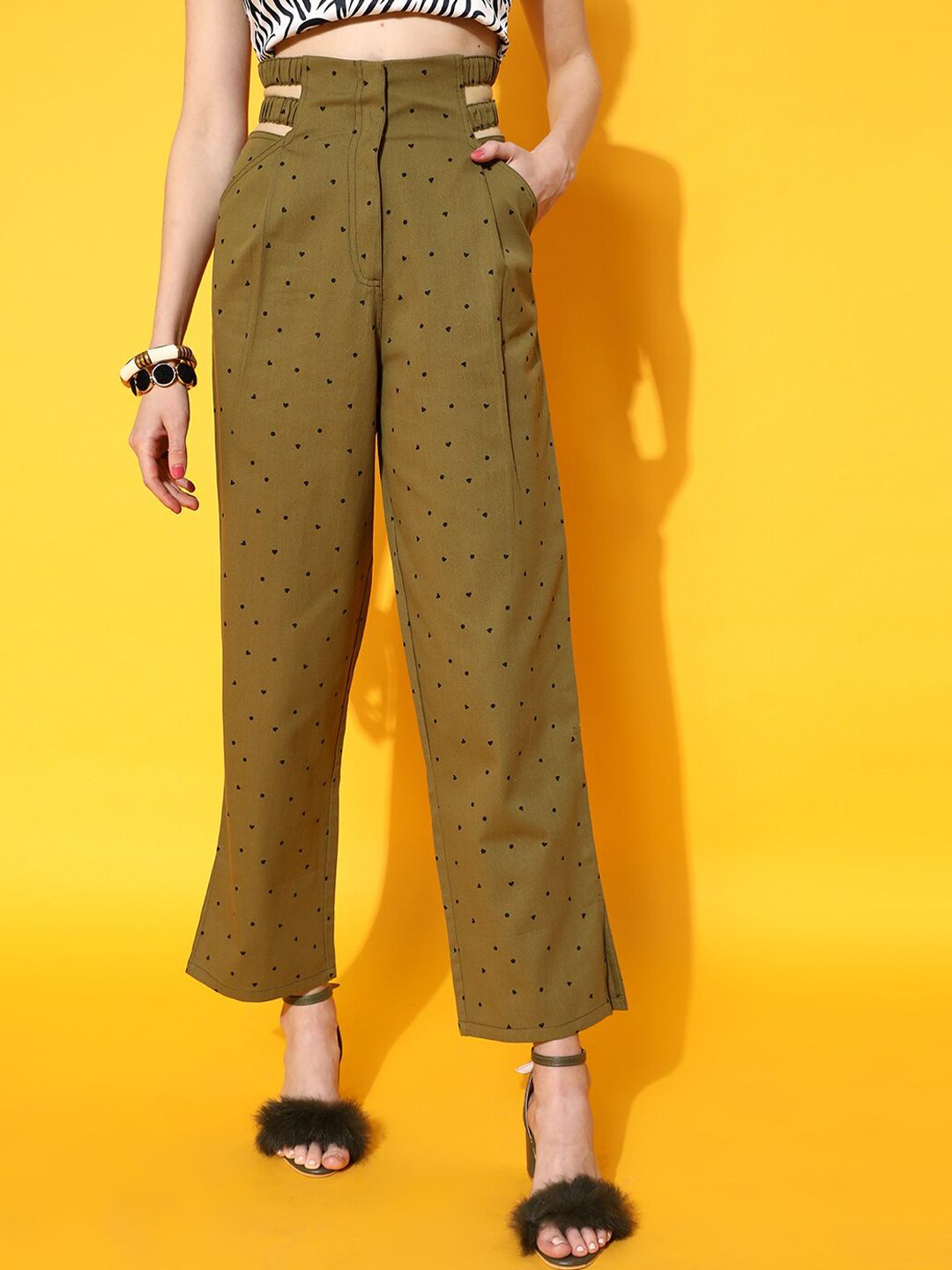 STREET 9 Women Lovely Olive Solid Trousers Price in India