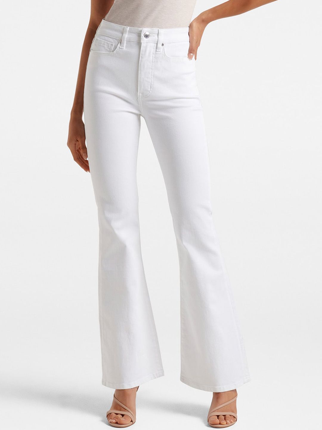 Forever New Women White High-Rise Mildly Distressed Flared Jeans Price in India