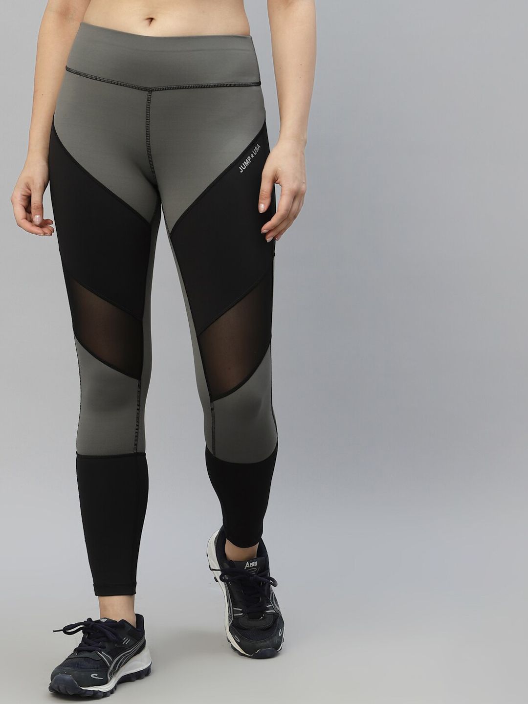 JUMP USA Women Grey & Black Colourblocked Tights Price in India