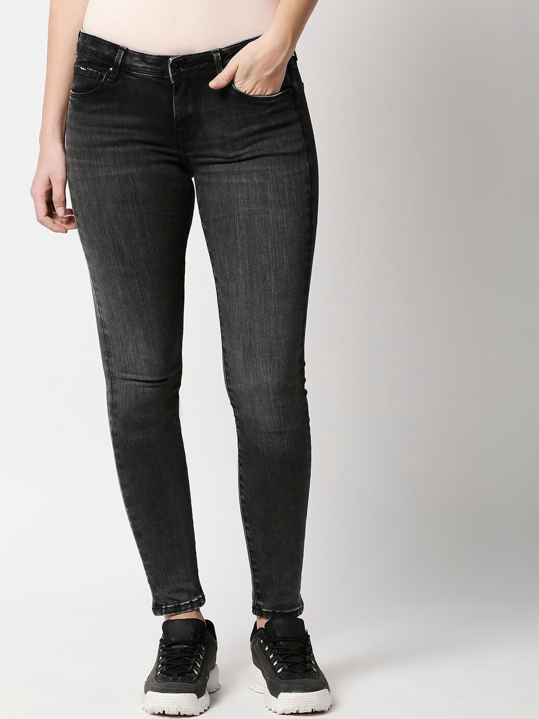 Pepe Jeans Women Black Super Skinny Fit Heavy Fade Jeans Price in India