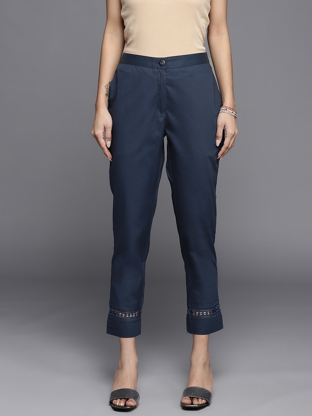 Libas Women Navy Blue Trousers Price in India