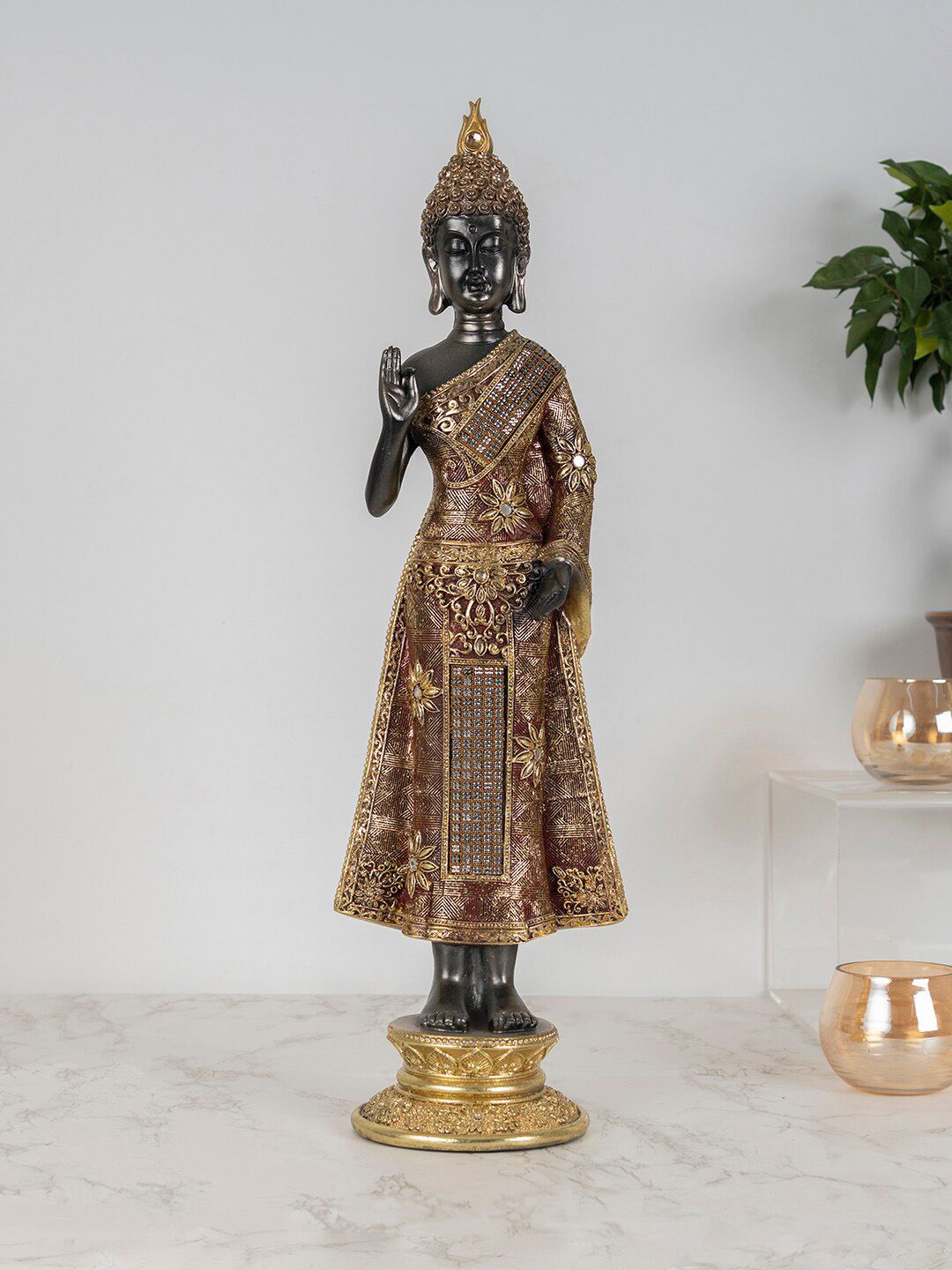 HomeTown Black & Gold-Toned Buddha Showpiece Price in India