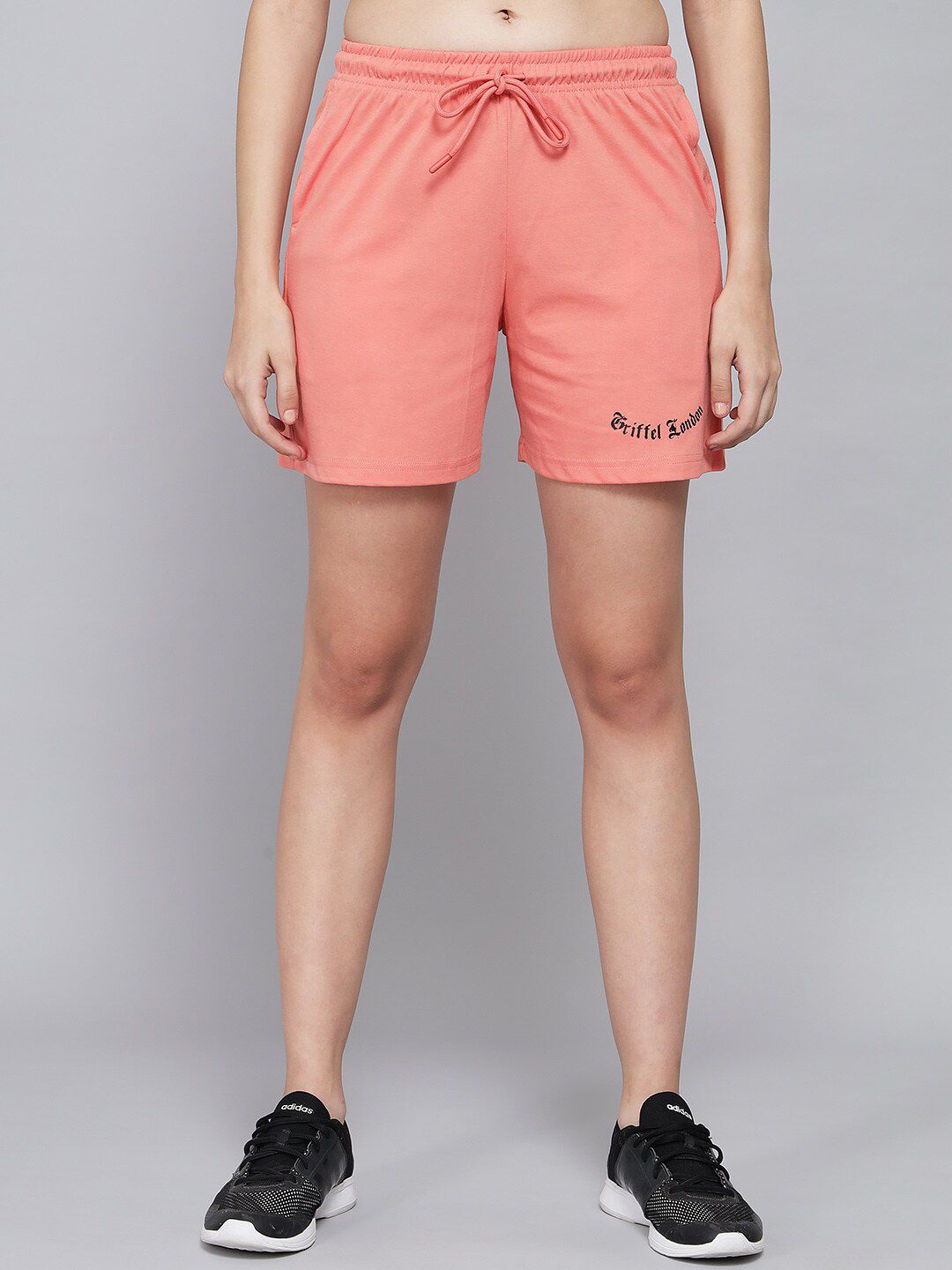 GRIFFEL Women Peach-Coloured Loose Fit Cotton Sports Shorts Price in India