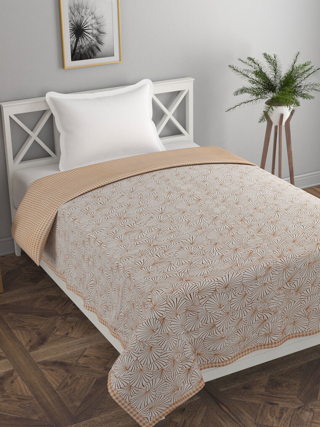 Florida Orange & White Floral AC Room 120 GSM Single Bed Dohar Price in India