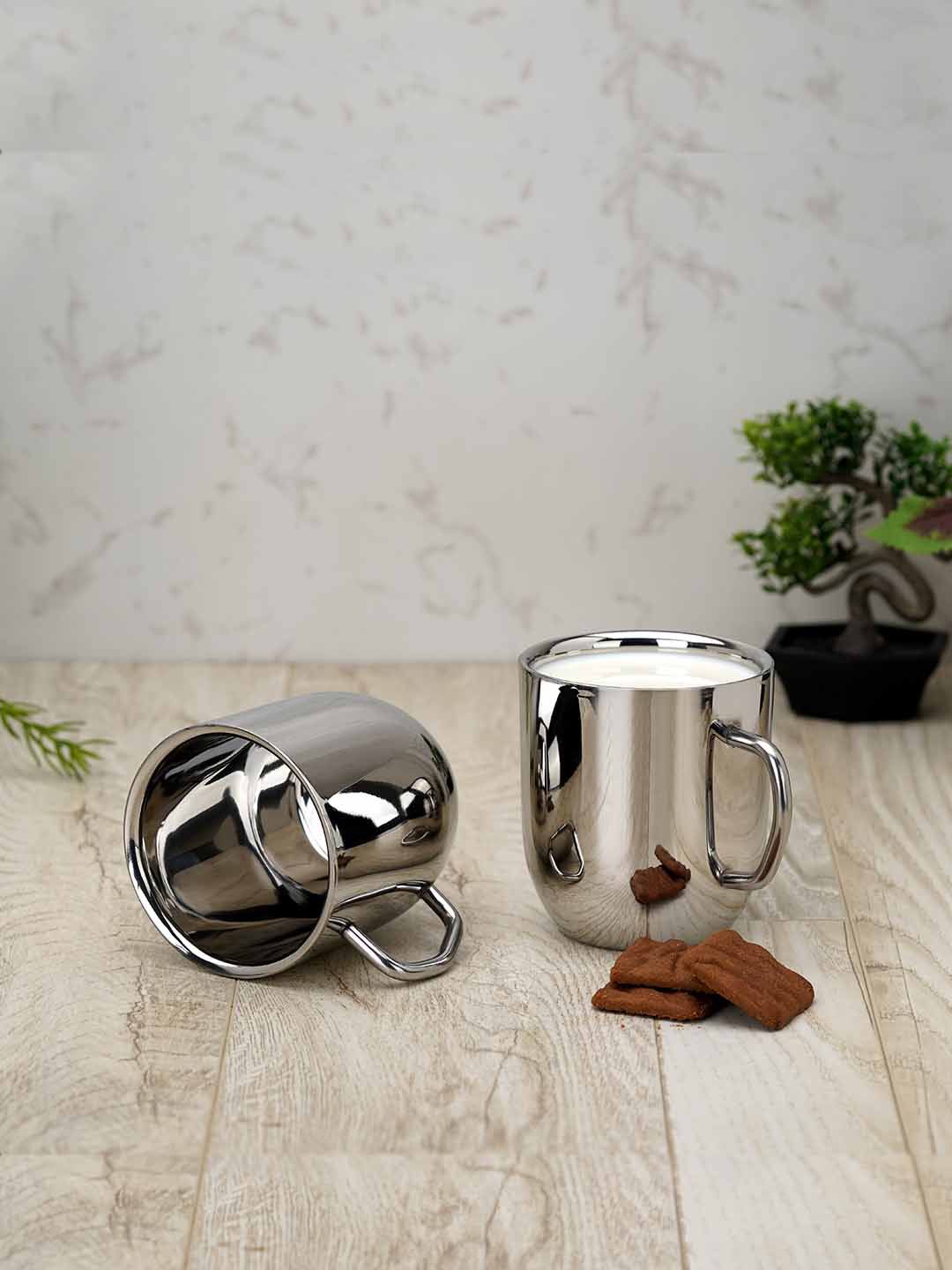 PDDFALCON Silver-Toned Solid Stainless Steel Matte Set of Cups and Mugs Price in India