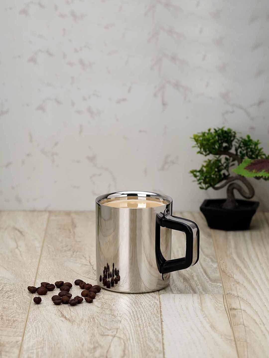 PDDFALCON Set of 2 Silver-Toned Solid Stainless Steel Matte Cups Set of Cups and Mugs Price in India