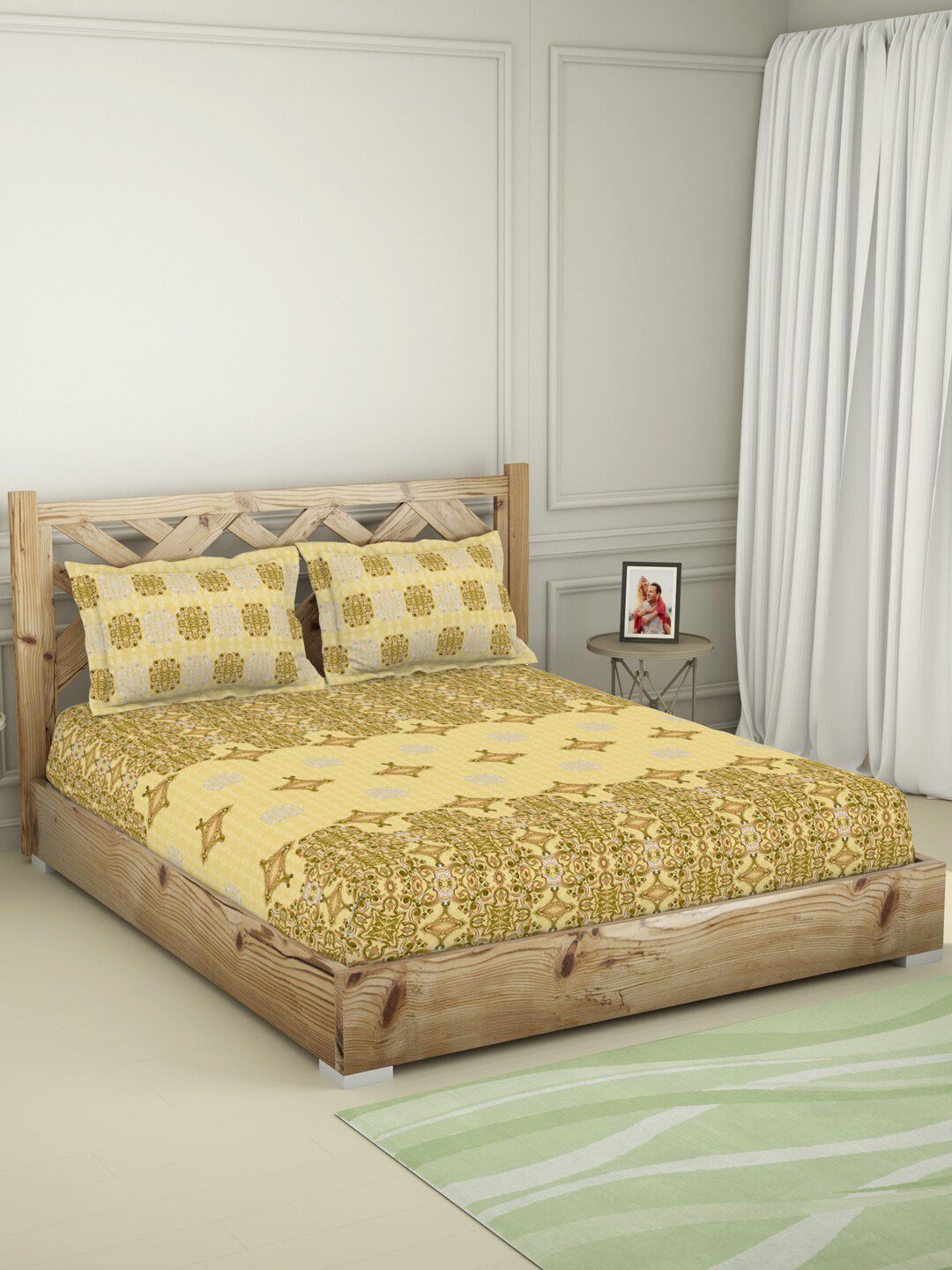 SPACES Yellow Floral 210 TC Queen Bedsheet with 2 Pillow Covers Price in India