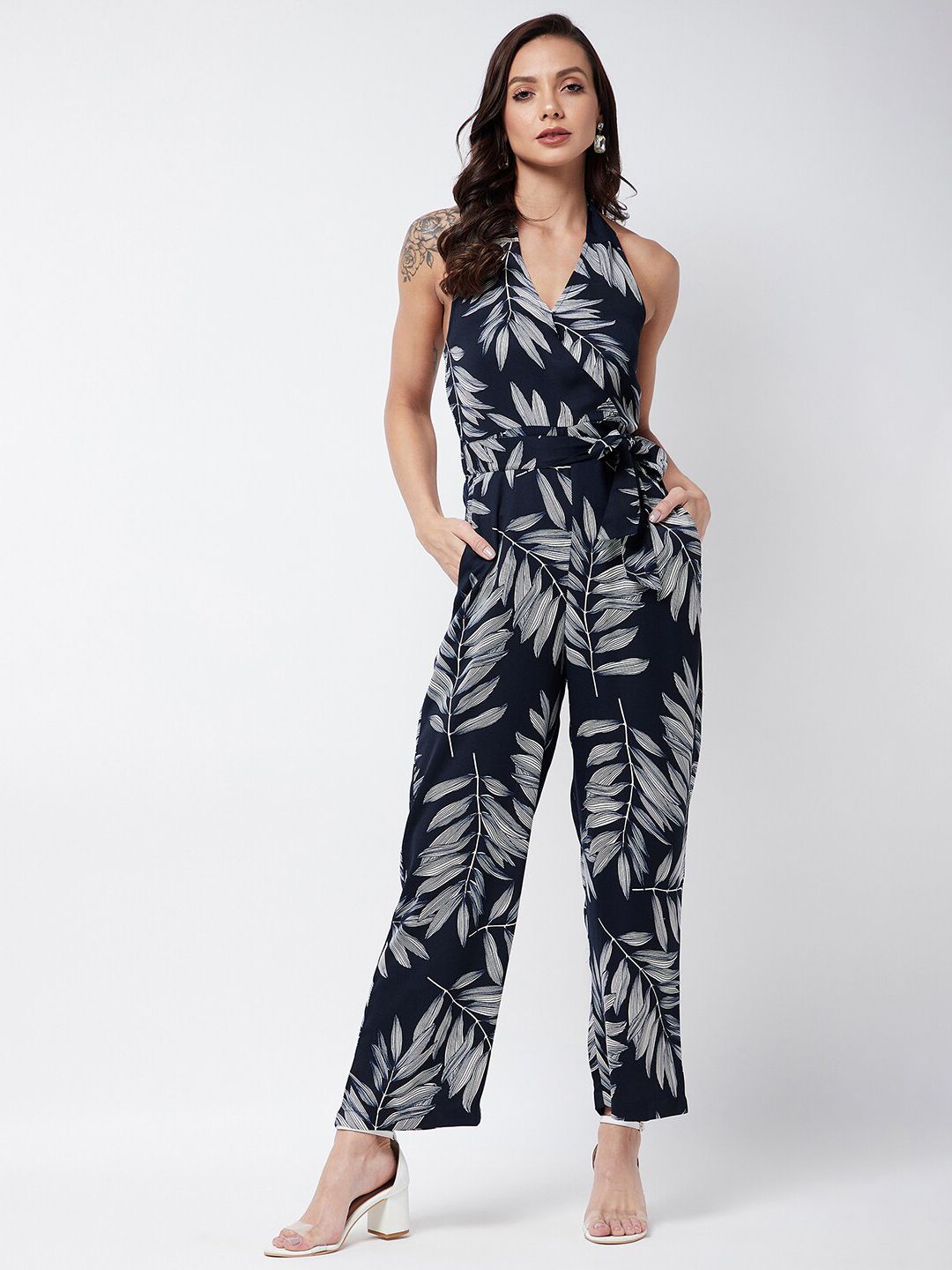 MAGRE Blue & Off White Printed Basic Jumpsuit