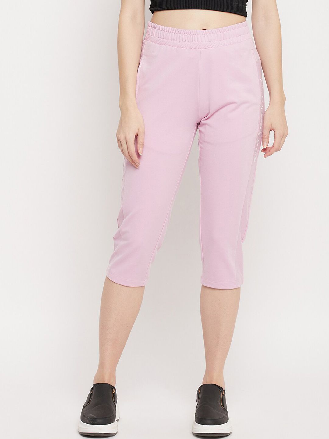 Madame Women Mauve Solid Cotton Three-Fourth Track Pants Price in India