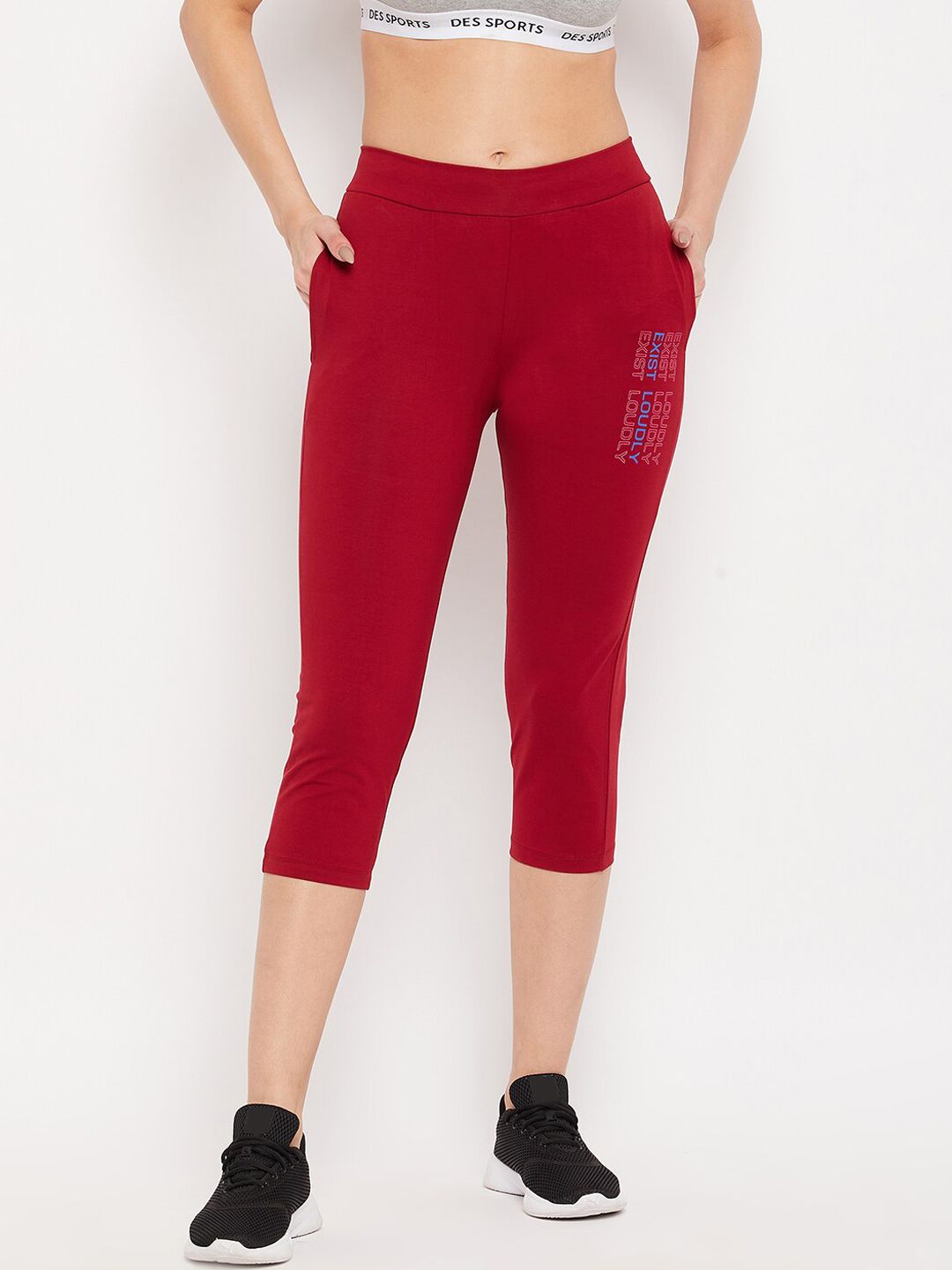Madame Women Maroon Solid Regular Three-Fourth Length Cotton Track Pants Price in India