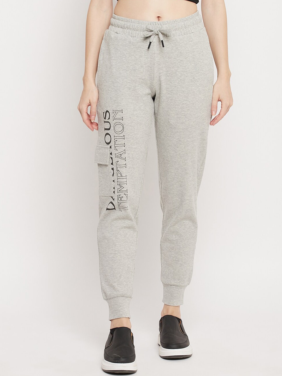 Madame Women Grey Typography Printed Cotton Joggers Price in India
