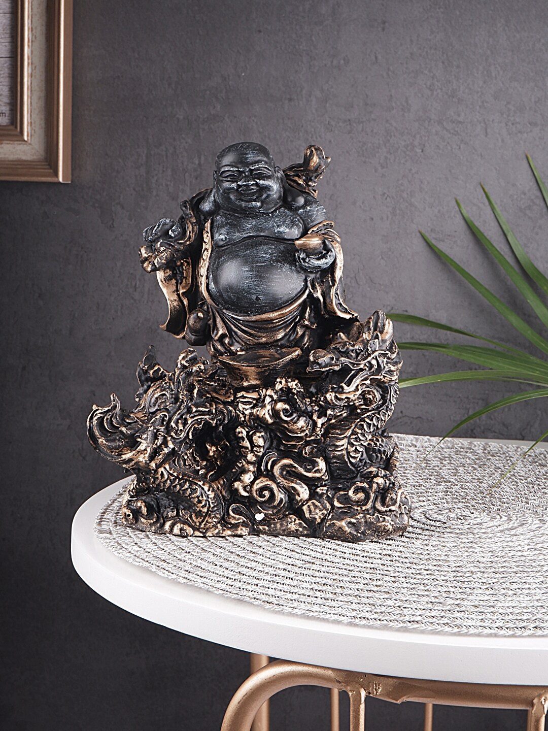 THE WHITE INK DECOR Brown & Black Laughing Buddha Idol Showpieces Price in India
