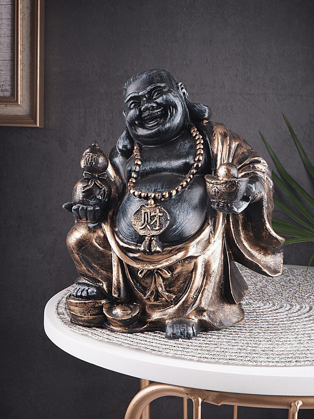THE WHITE INK DECOR Brown & Blue Antique Laughing Buddha Idol Showpieces Price in India