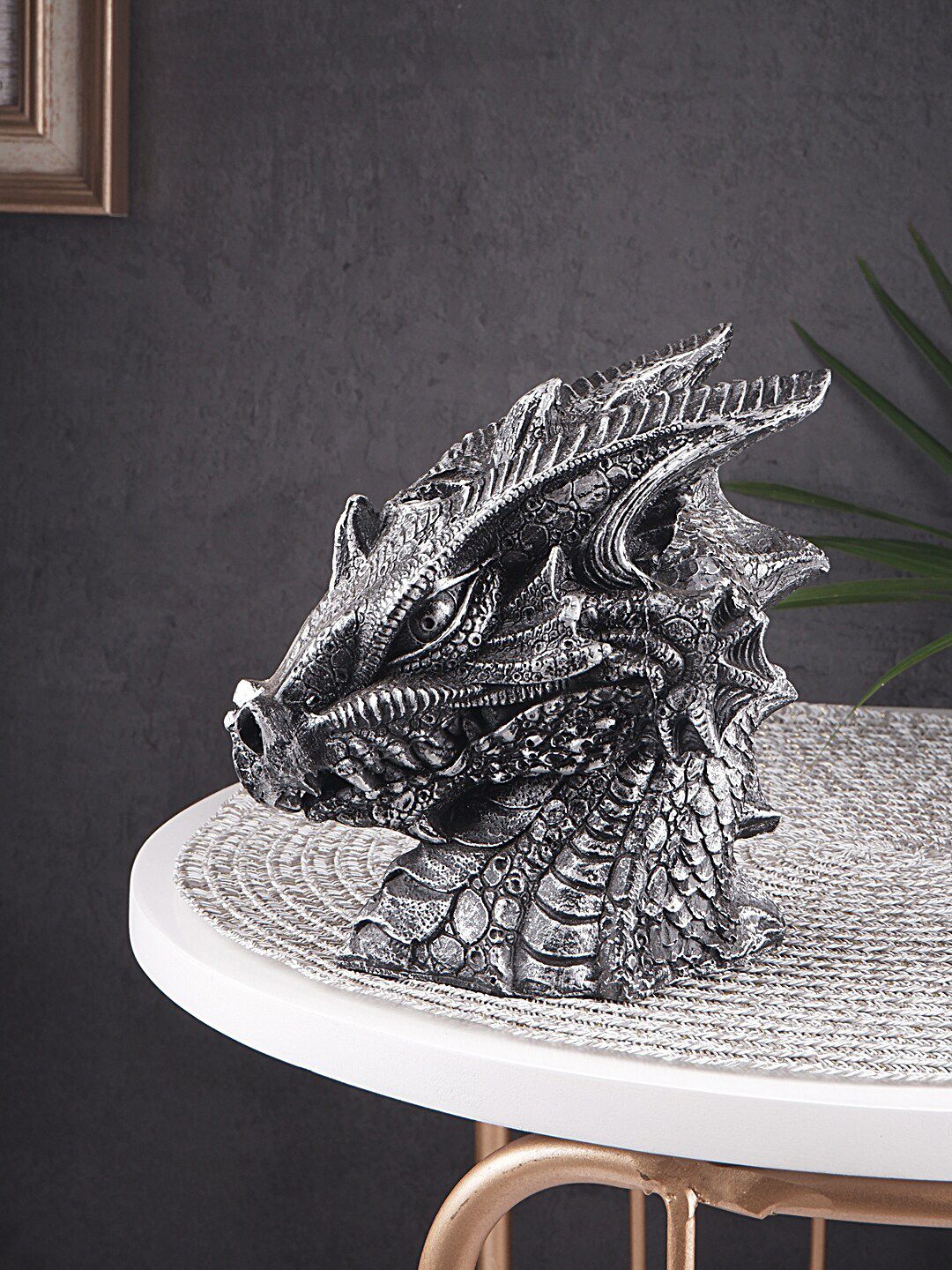 THE WHITE INK DECOR Black & Silver-Toned Dragon Figurine Showpiece Price in India