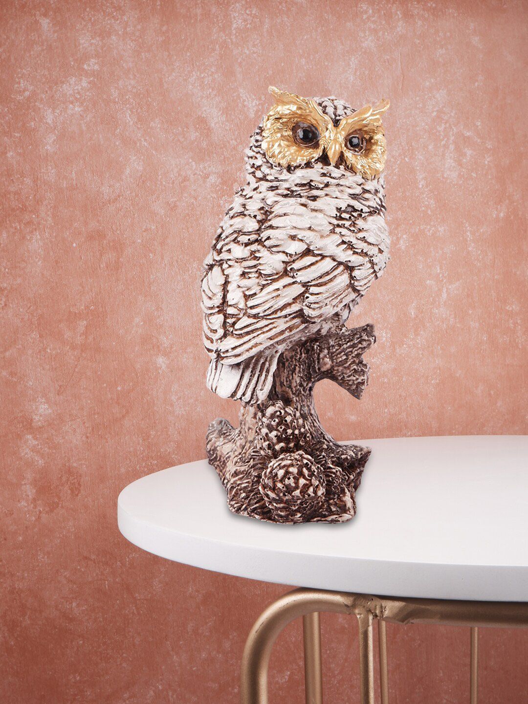 THE WHITE INK DECOR White & Gold-Toned Antique Owl Curio Price in India