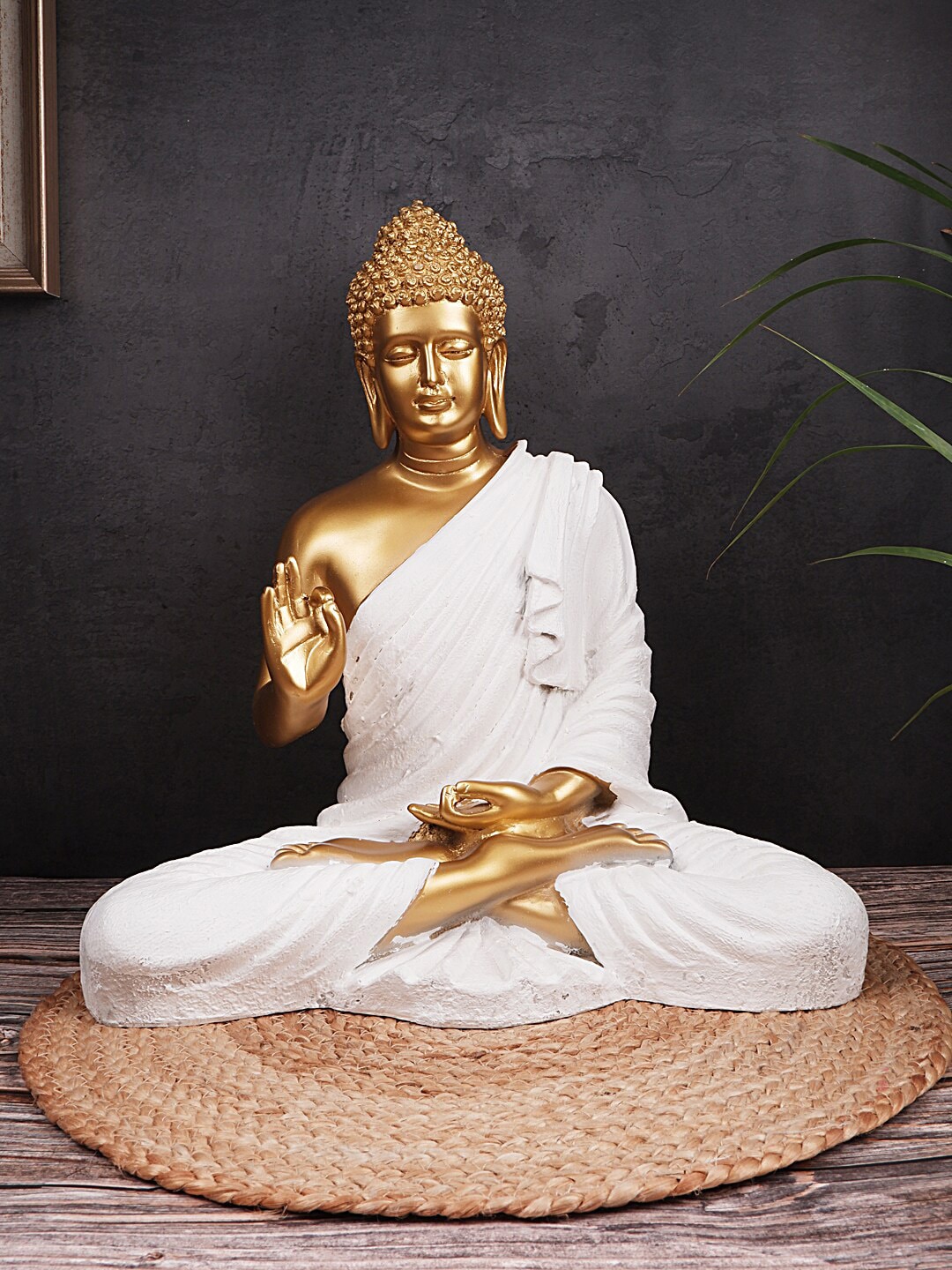 THE WHITE INK DECOR White & Gold-Toned Antique Finish Buddha Showpiece Price in India