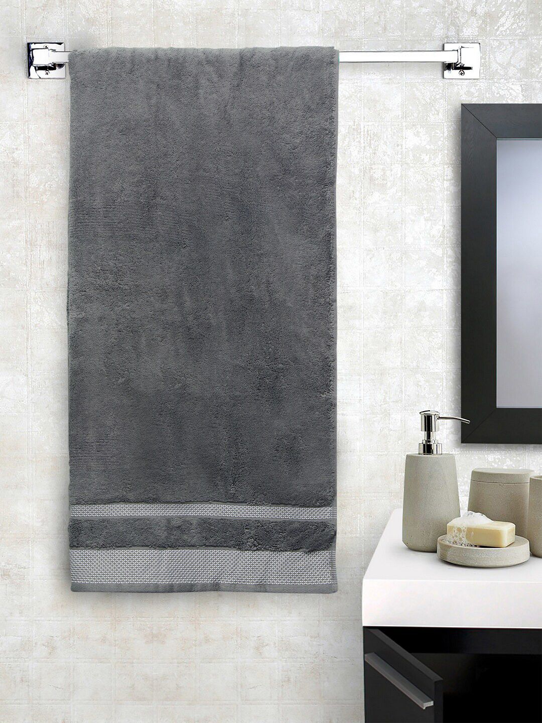 SPACES Grey Solid 600 GSM Hydro Cotton Bath Towel Price in India