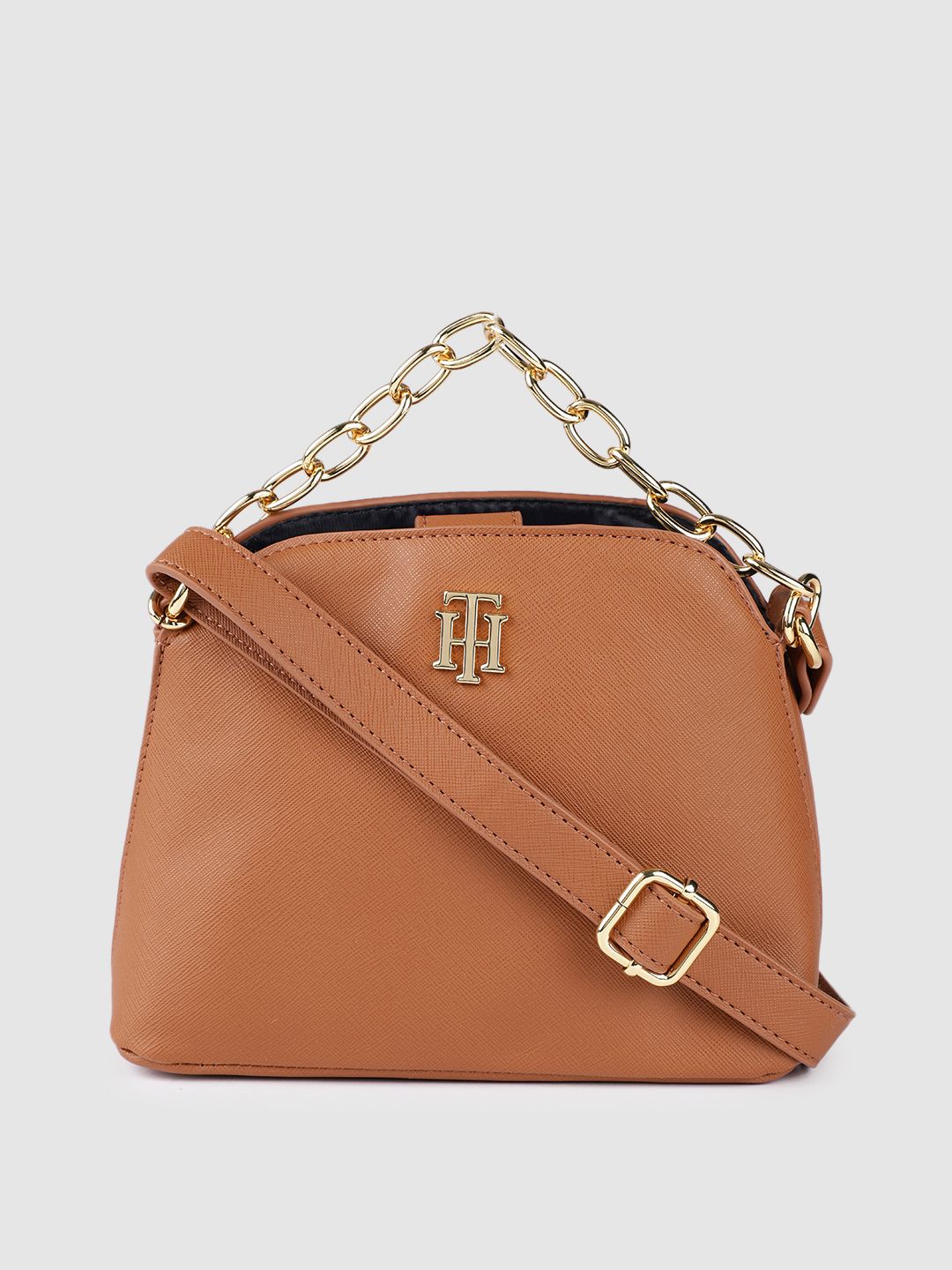 Tommy Hilfiger Brown Solid Structured Sling Bag Price in India