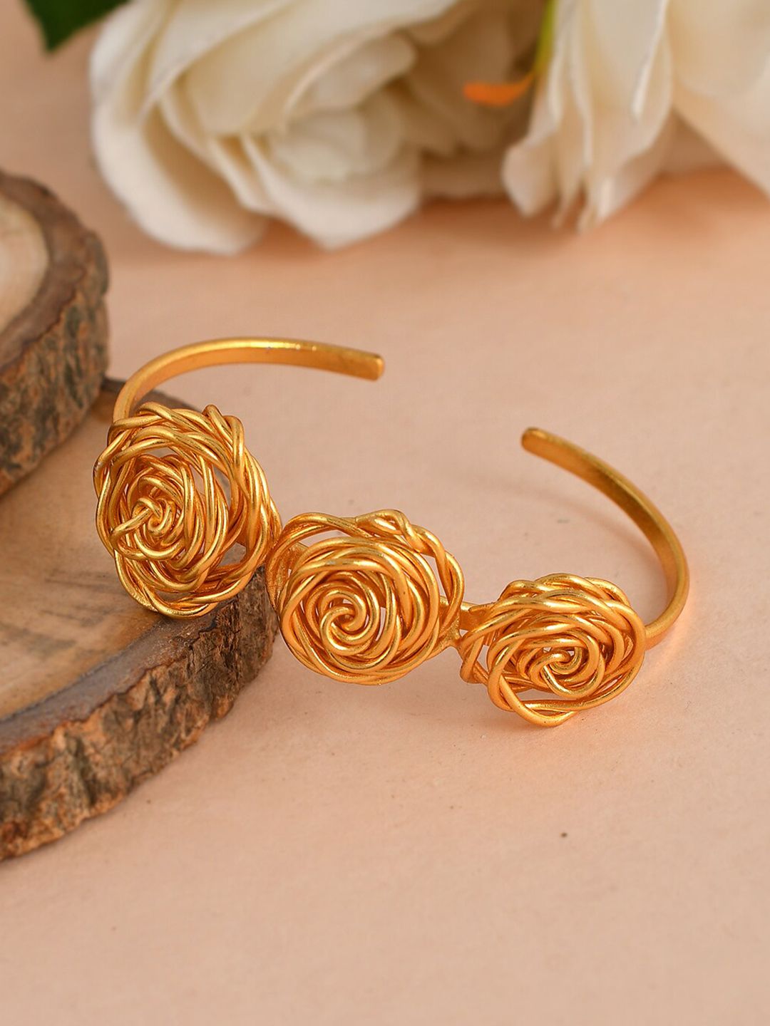 Silvermerc Designs Women Gold-Plated Rose Palm Cuff Bracelet Price in India