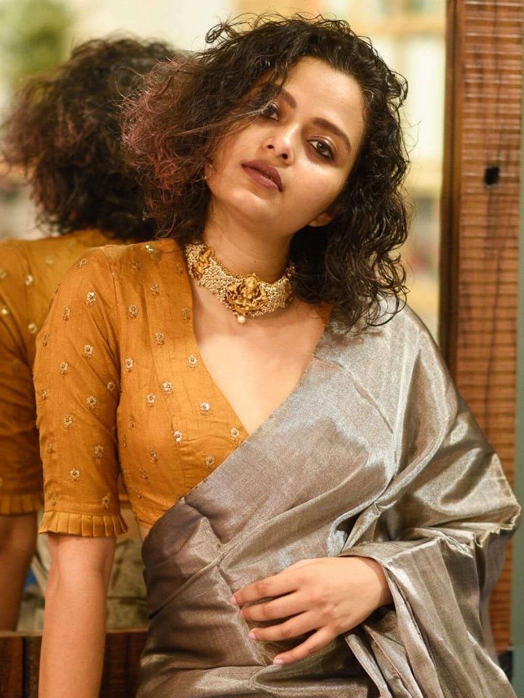 Suta Women Gold Embellished Silk Saree Blouse Price in India