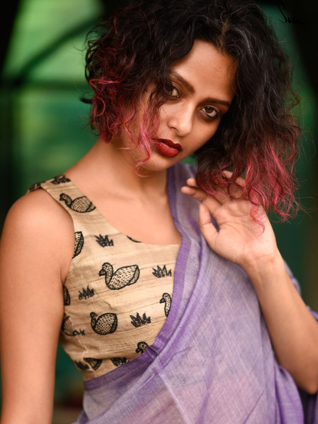 Suta Brown & Beige Hand Embroidered Tussar Ghicha Silk Saree Blouse Price in India