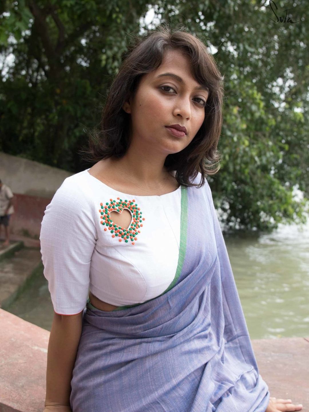 Suta Women White Embroidered Cotton Saree Blouse Price in India
