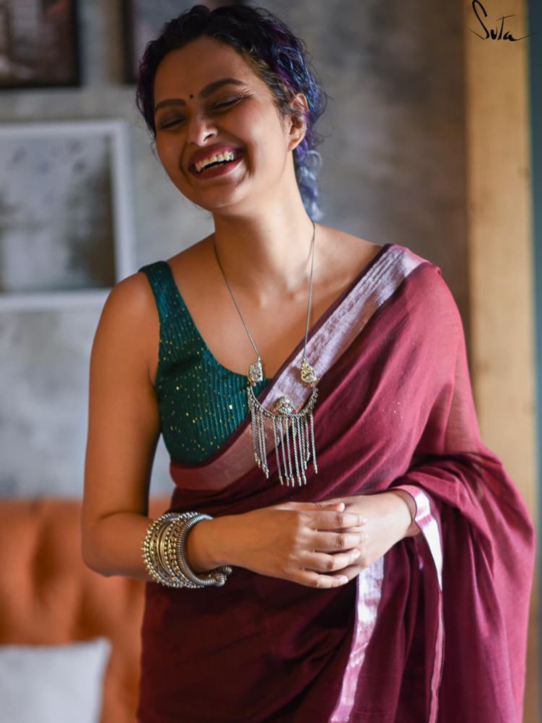 Suta Women Green Saree Embellished Saree Blouse Price in India