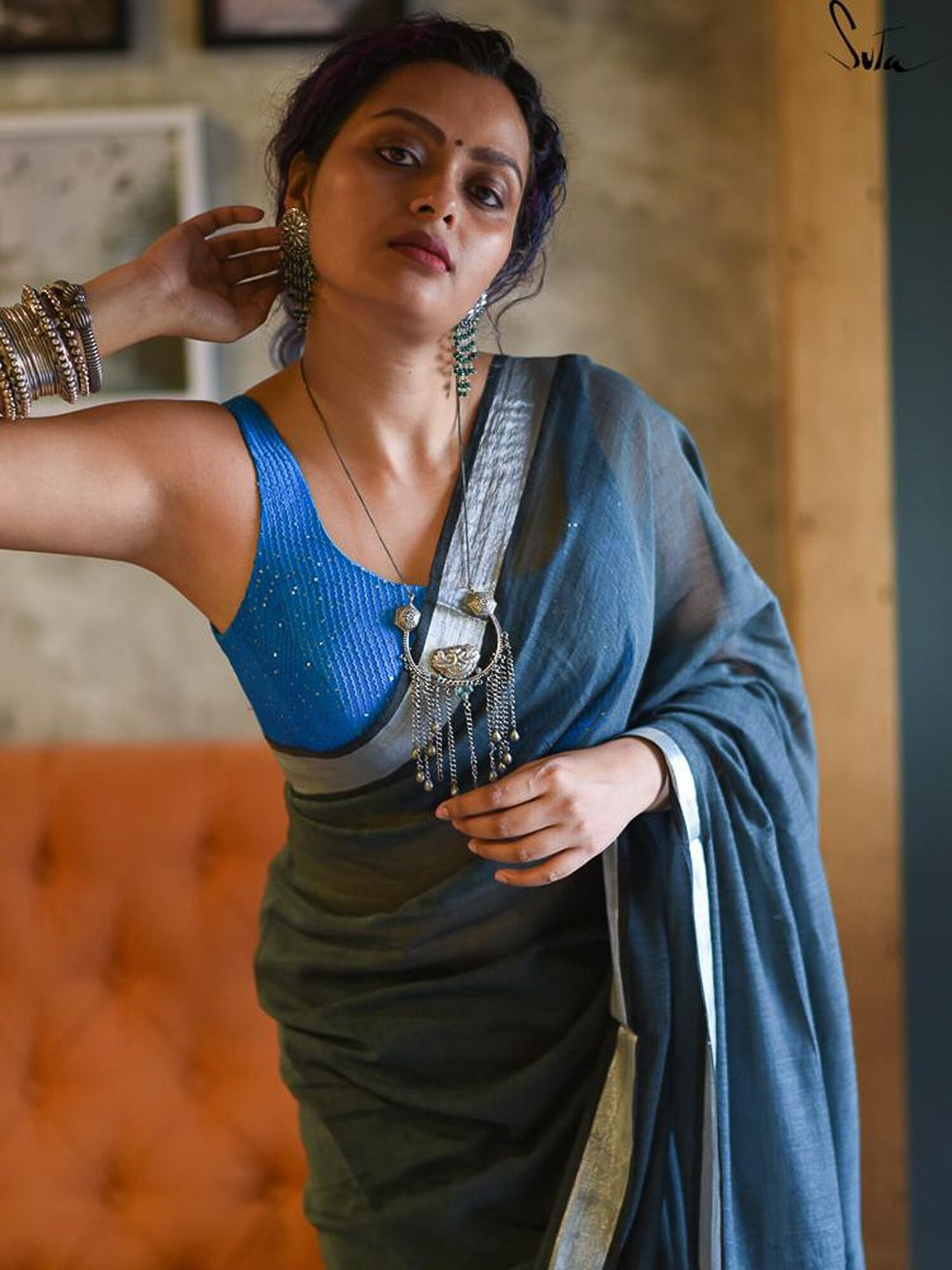 Suta Women Blue Embellished Saree Blouse Price in India