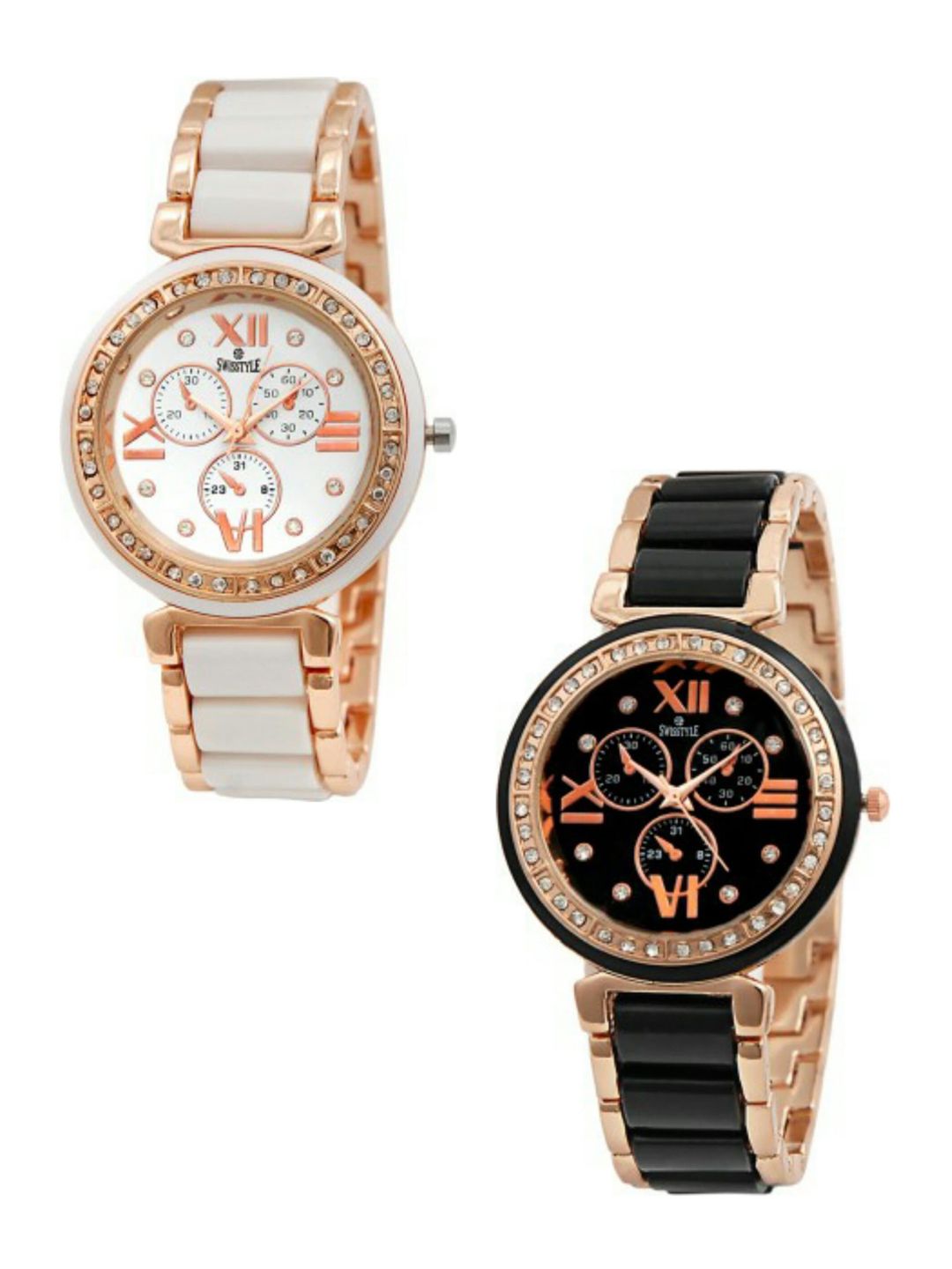 SWISSTYLE Women 2 White Brass Embellished Dial & White Bracelet Style Analogue Watch Price in India