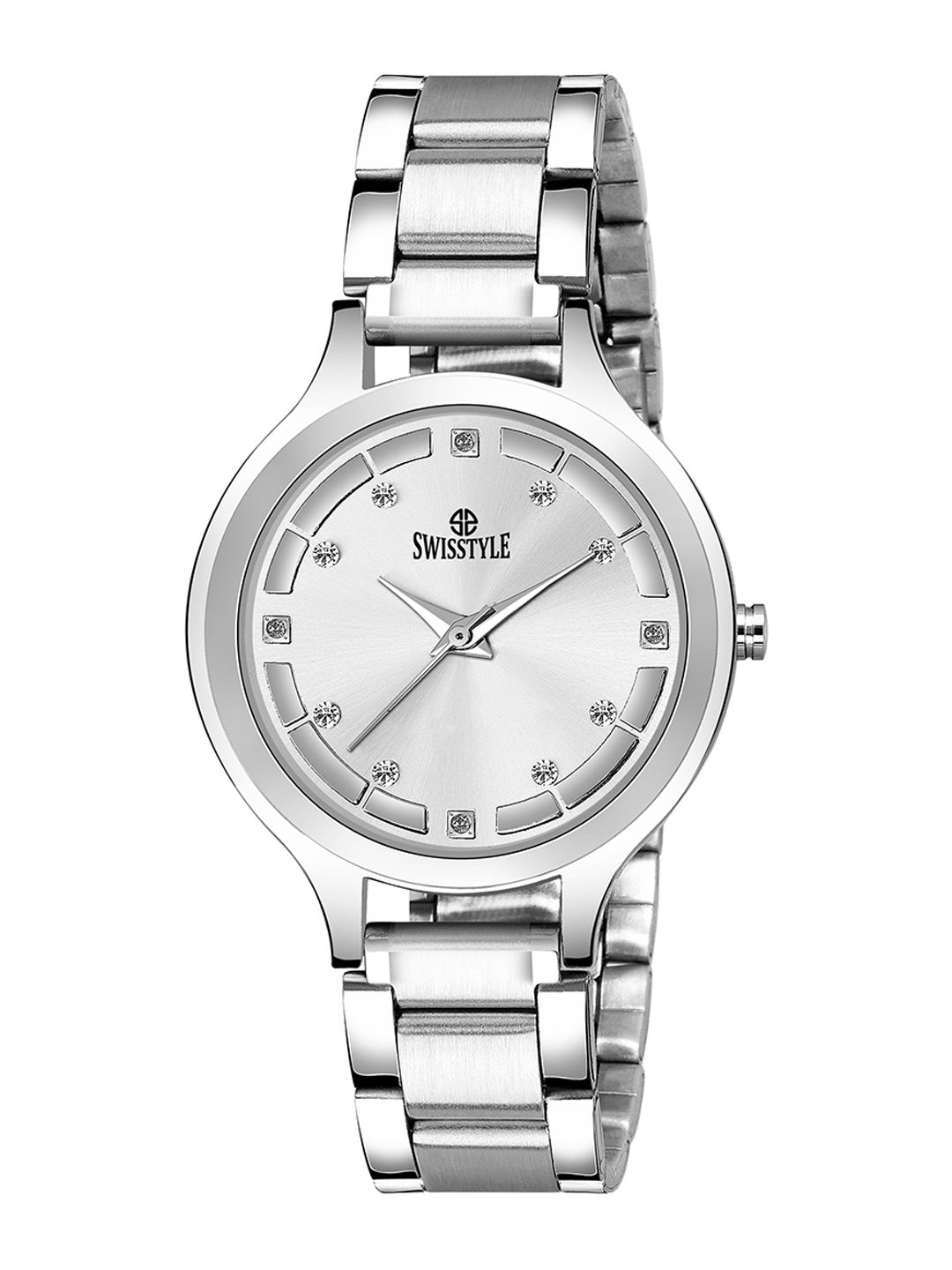 SWISSTYLE Women Silver-Toned Brass Dial & Silver Toned Stainless Steel Bracelet Style Straps Analogue Watch Price in India