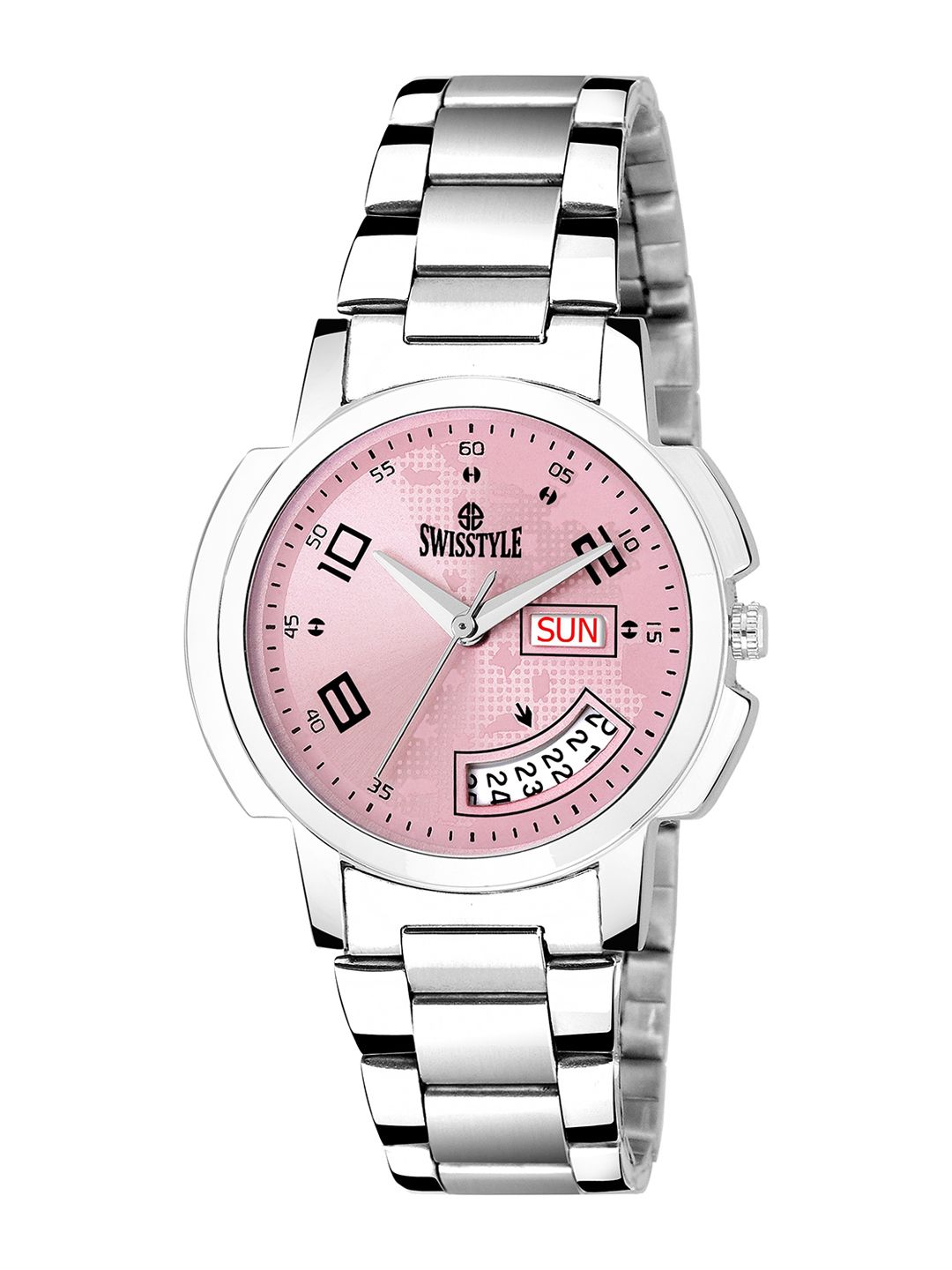 SWISSTYLE Women Pink Brass Dial & Silver Toned Stainless Steel Bracelet Style Straps Analogue Watch Price in India