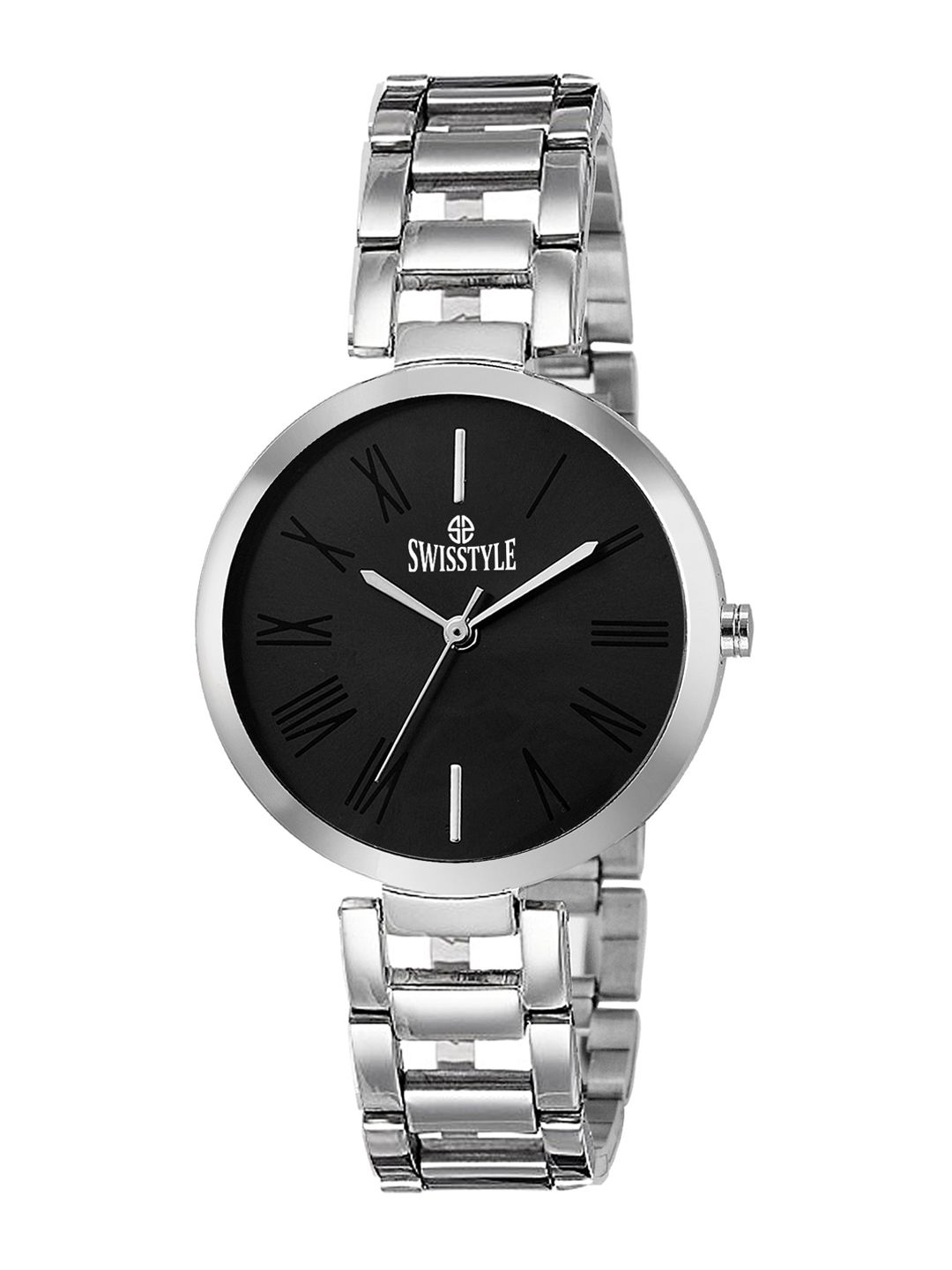 SWISSTYLE Women Black Embellished Dial & Steel Straps Analogue Wrist Watch SS-LR637-BLK-CH Price in India