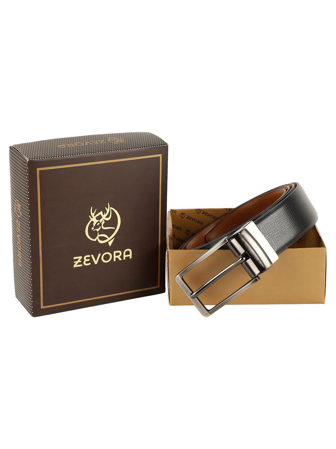 ZEVORA Women Black  and Tan Reversible Textured PU Belt Price in India