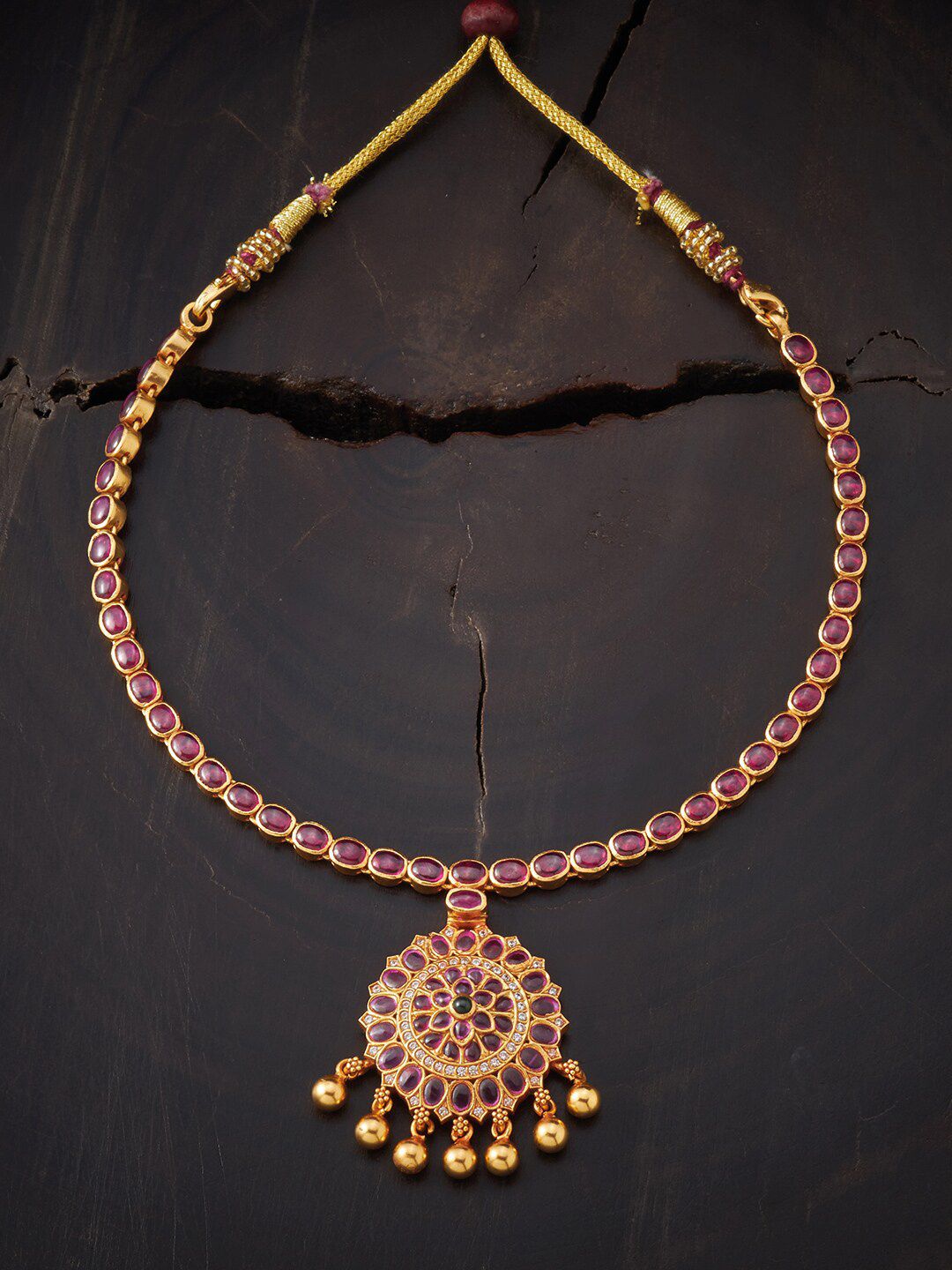 Kushal's Fashion Jewellery Gold-Toned & Red Silver Gold-Plated Necklace Price in India