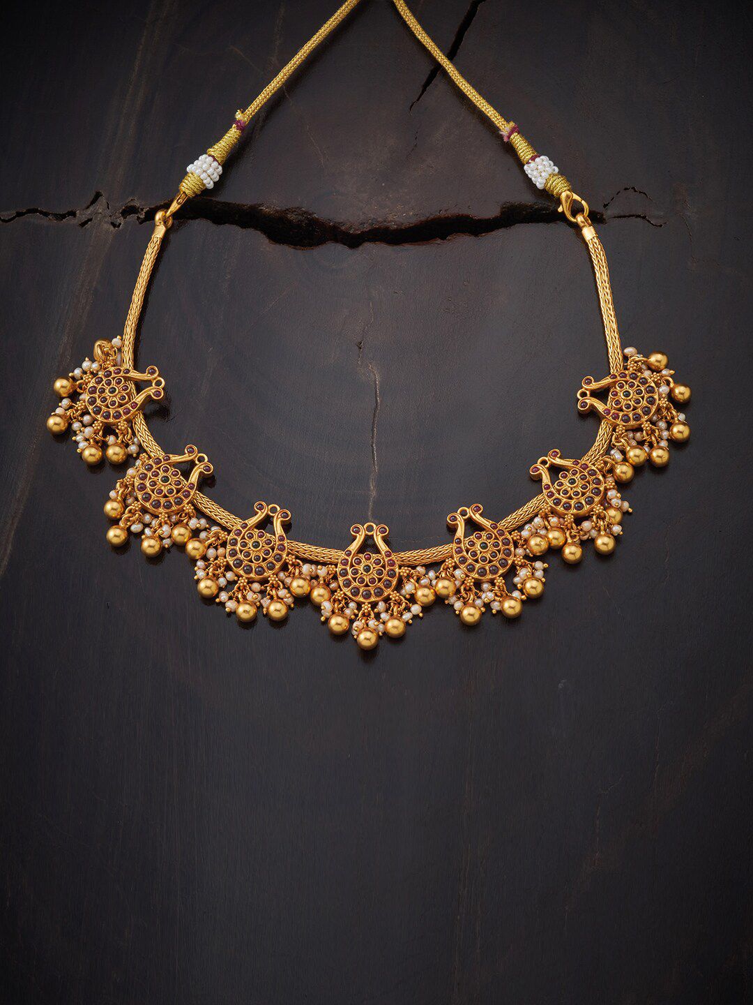 Kushal's Fashion Jewellery Gold-Toned & Red Silver Gold-Plated Necklace Price in India