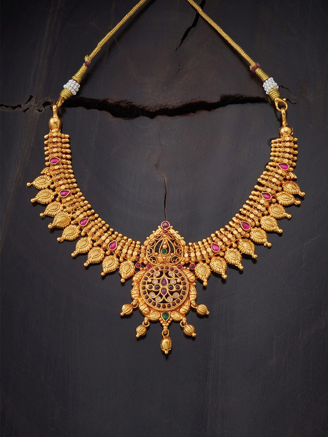 Kushal's Fashion Jewellery Gold-Toned & Red Silver Gold-Plated Necklace Price in India