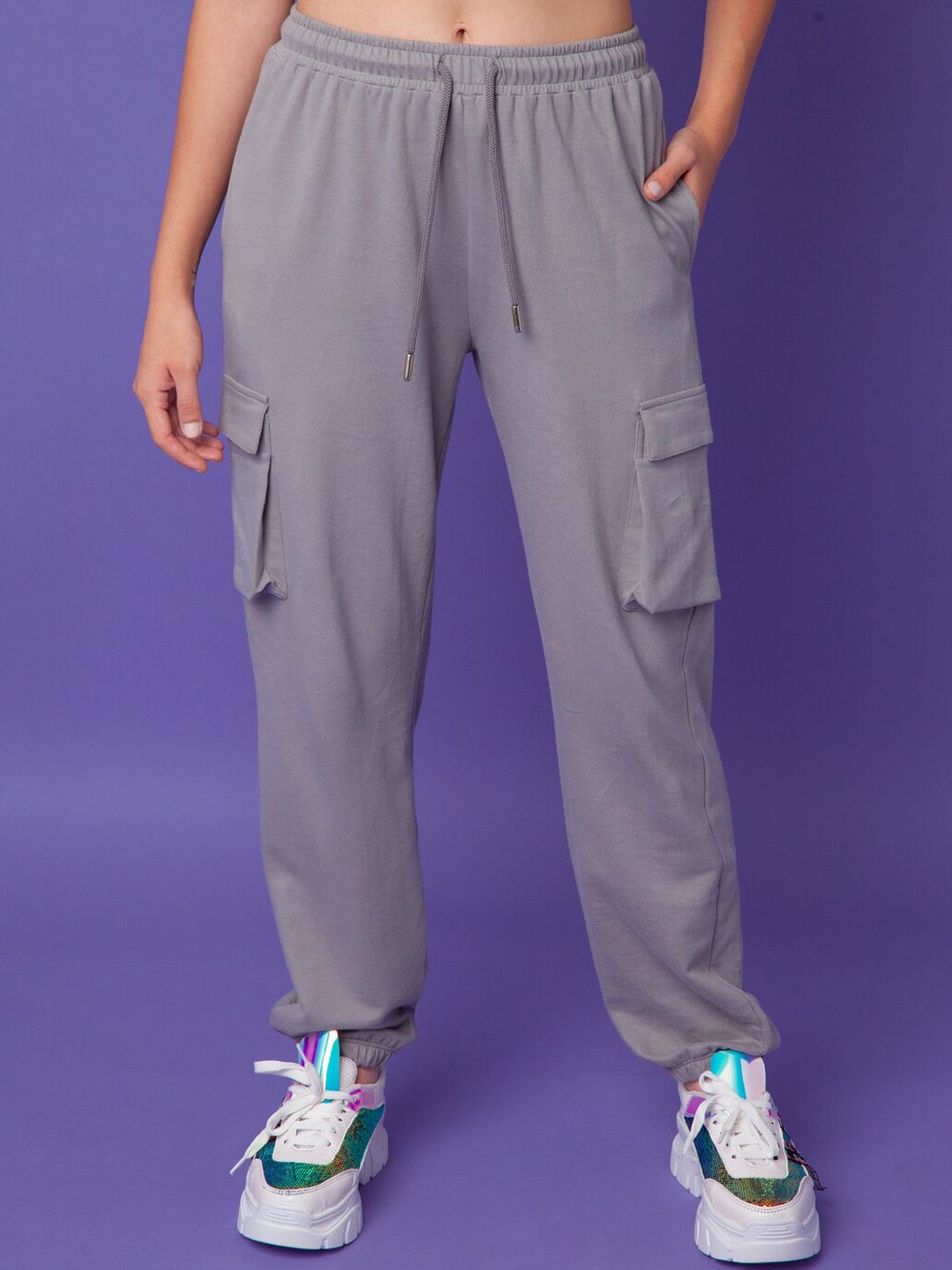 zink Z Women Grey High-Rise Pure Cotton Joggers Price in India