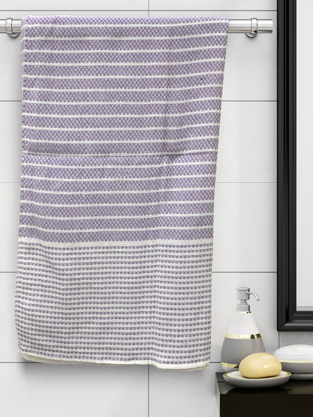 Athom Trendz Pack of 2 Violet Cotton Bath Towel Price in India