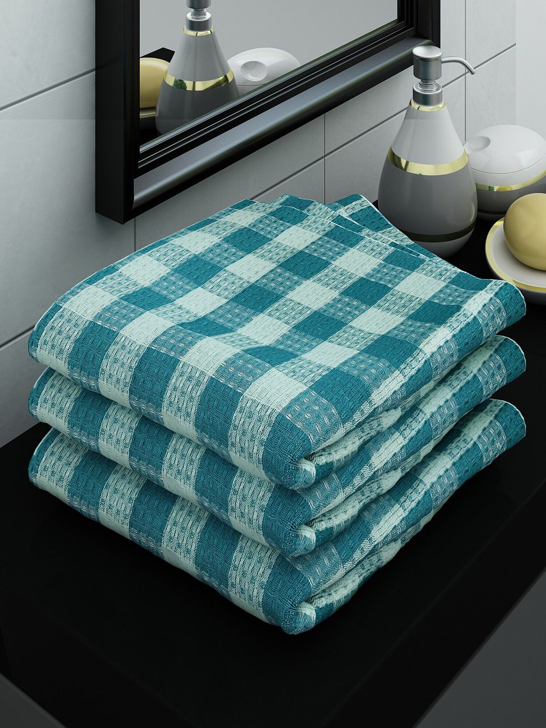 Athom Trendz Green Pack of 3 Cotton 210 GSM Eco Saviour Bath Towels Price in India