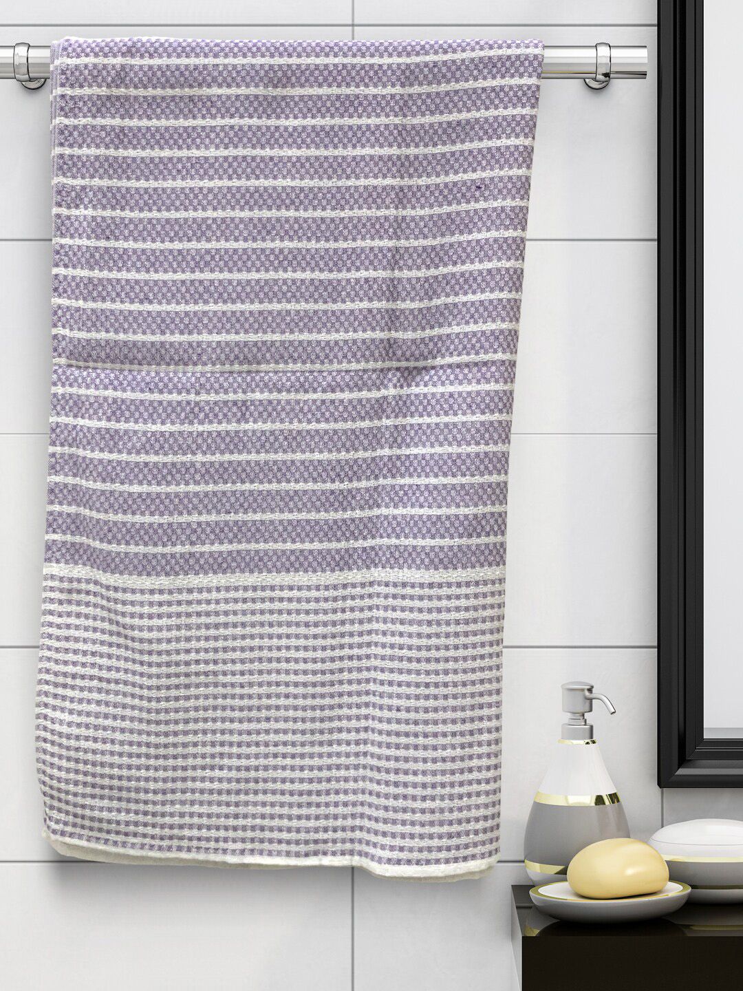 Athom Trendz Set of 3 Violet Cotton Bath Towel Price in India