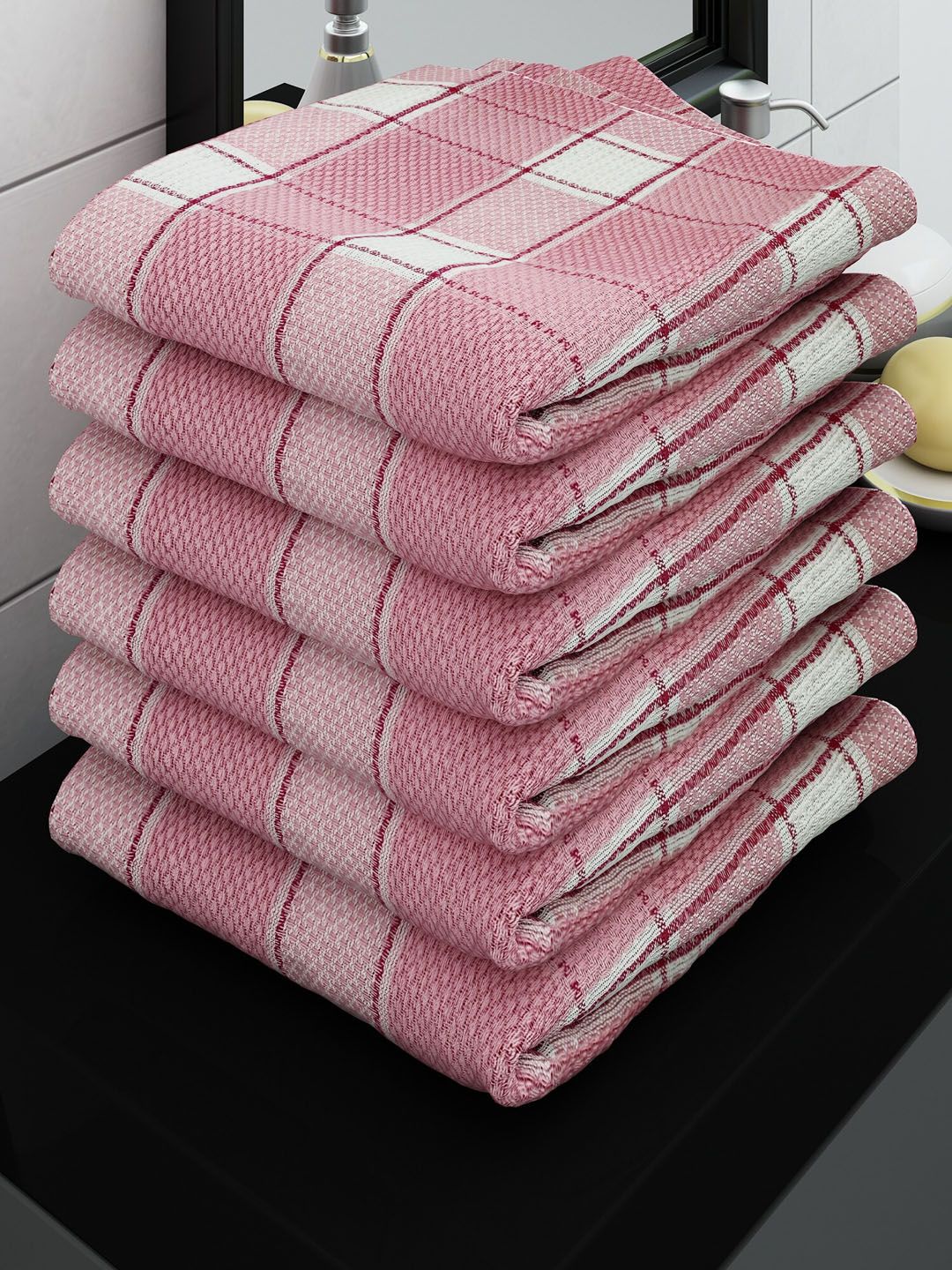Athom Trendz Pack of 6 Pink Cotton Bath Towel Price in India