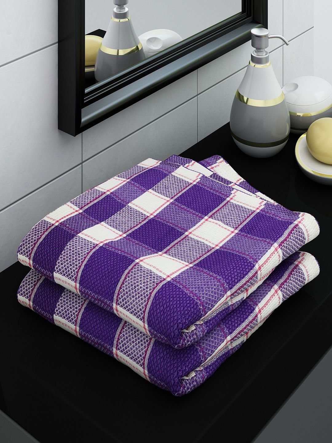 Athom Trendz Set of 2 Purple Cotton Bath Towel Price in India