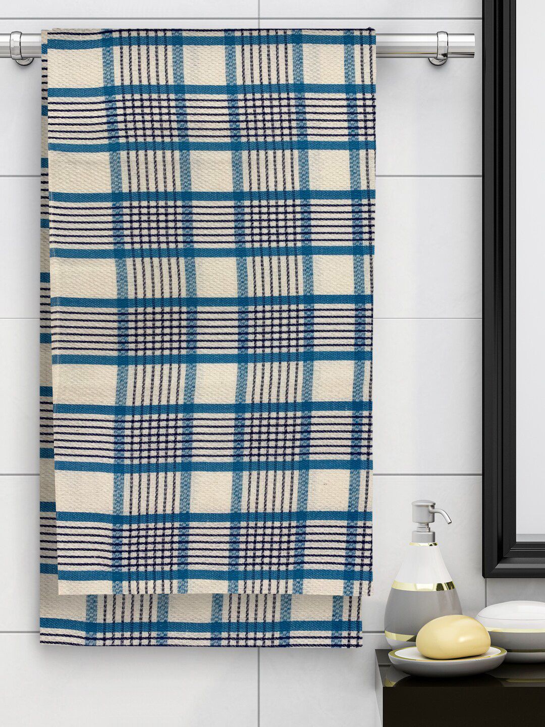 Athom Trendz Pack of 5 White Self Design 210 GSM Cotton Bath Towels