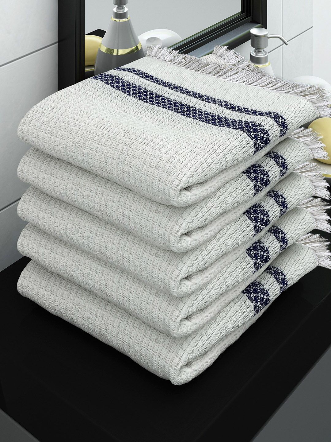 Athom Trendz Set of 5 White Cotton Bath Towel Price in India